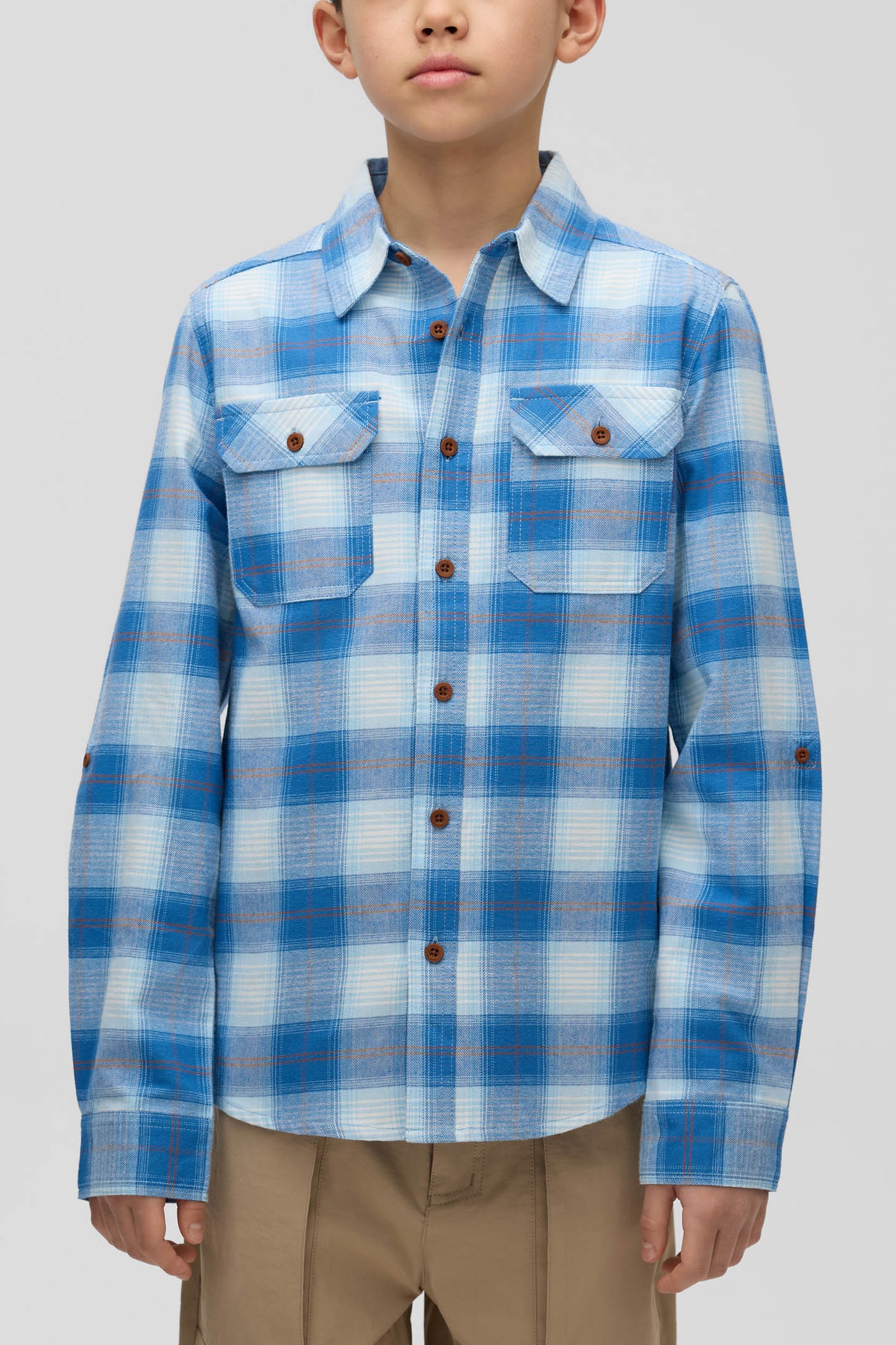 Chemise à carreaux en coton ultradoux - Ado garçon && BLEU MULTI
