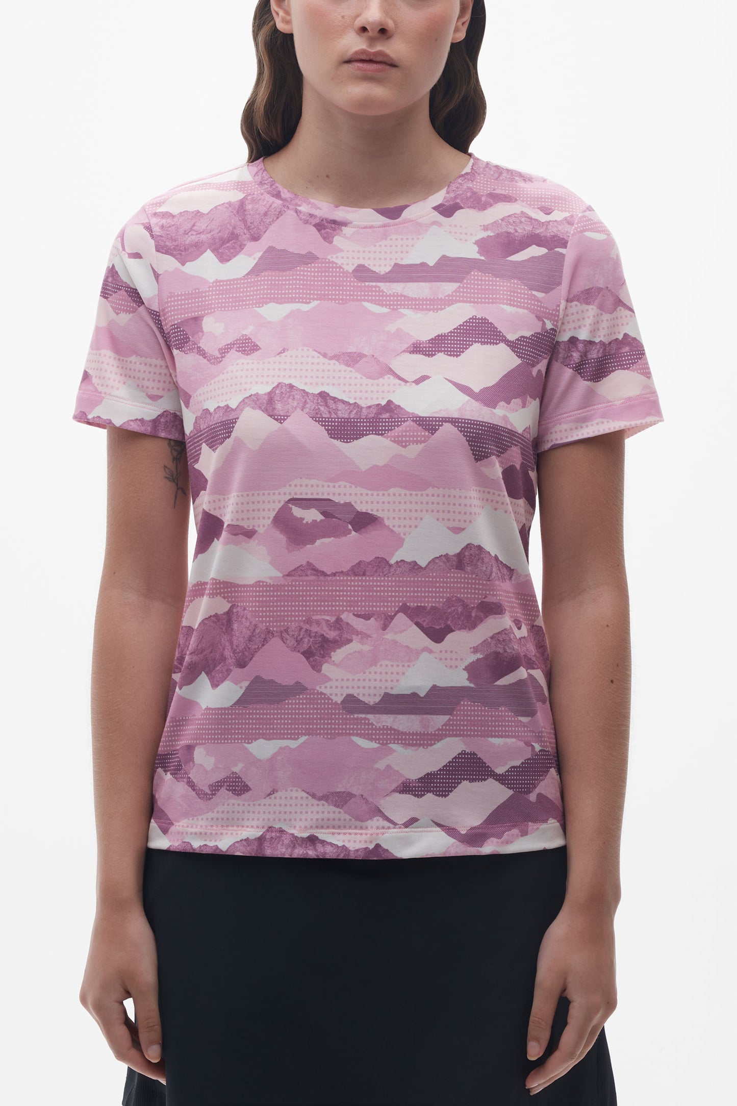 T-shirt col rond mérinos - Femme && MAUVE/MULTI
