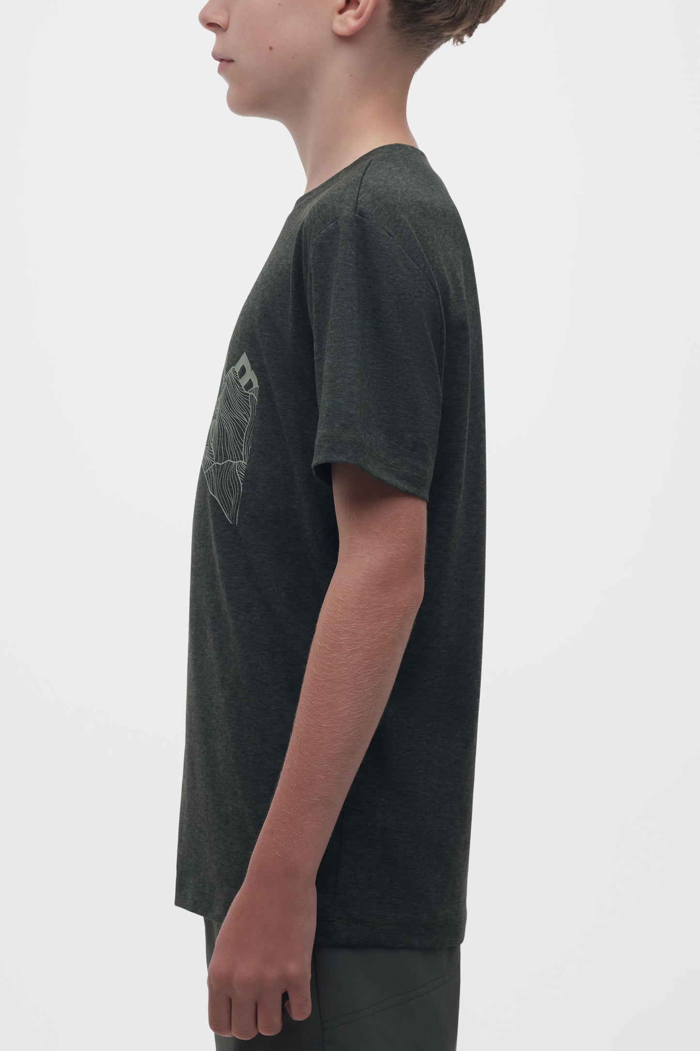 T-shirt col rond mérinos - Ado garçon && KAKI