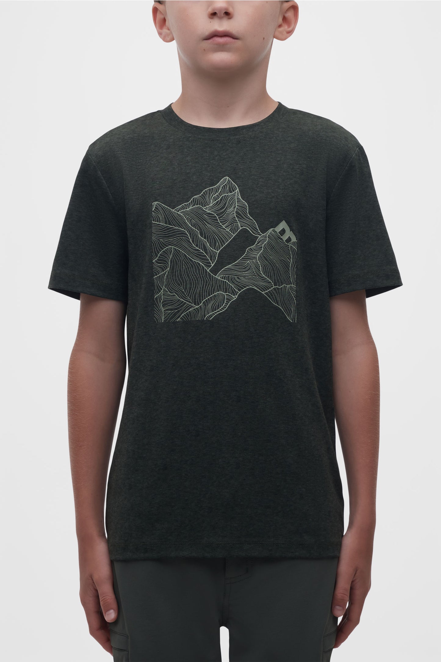 T-shirt col rond mérinos - Ado garçon && KAKI