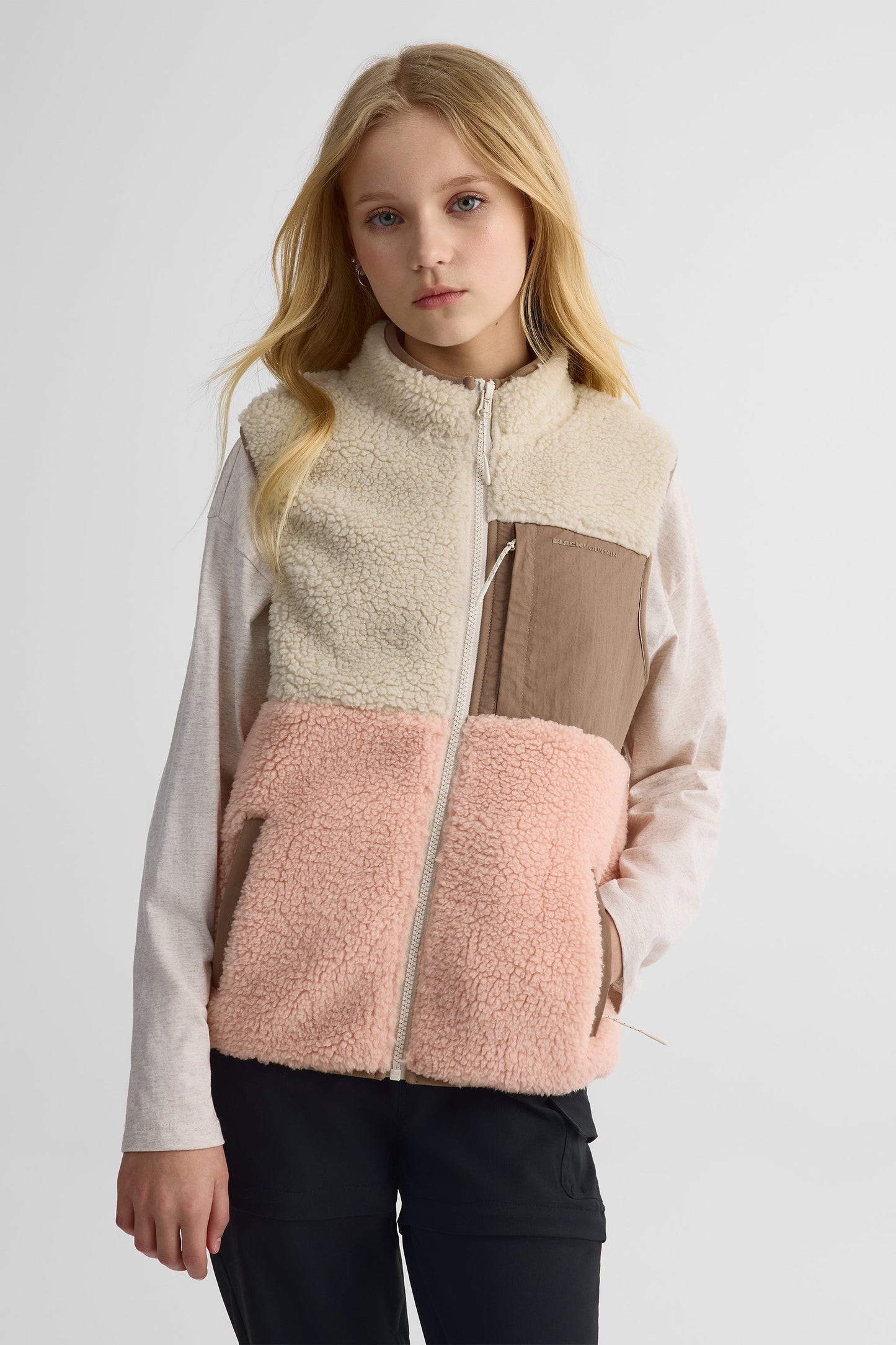 Veste colorblock sherpa à poches - Ado fille && BEIGE/MULTI
