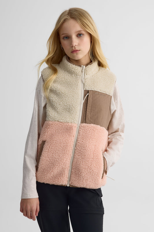 Veste colorblock sherpa à poches - Ado fille && BEIGE/MULTI