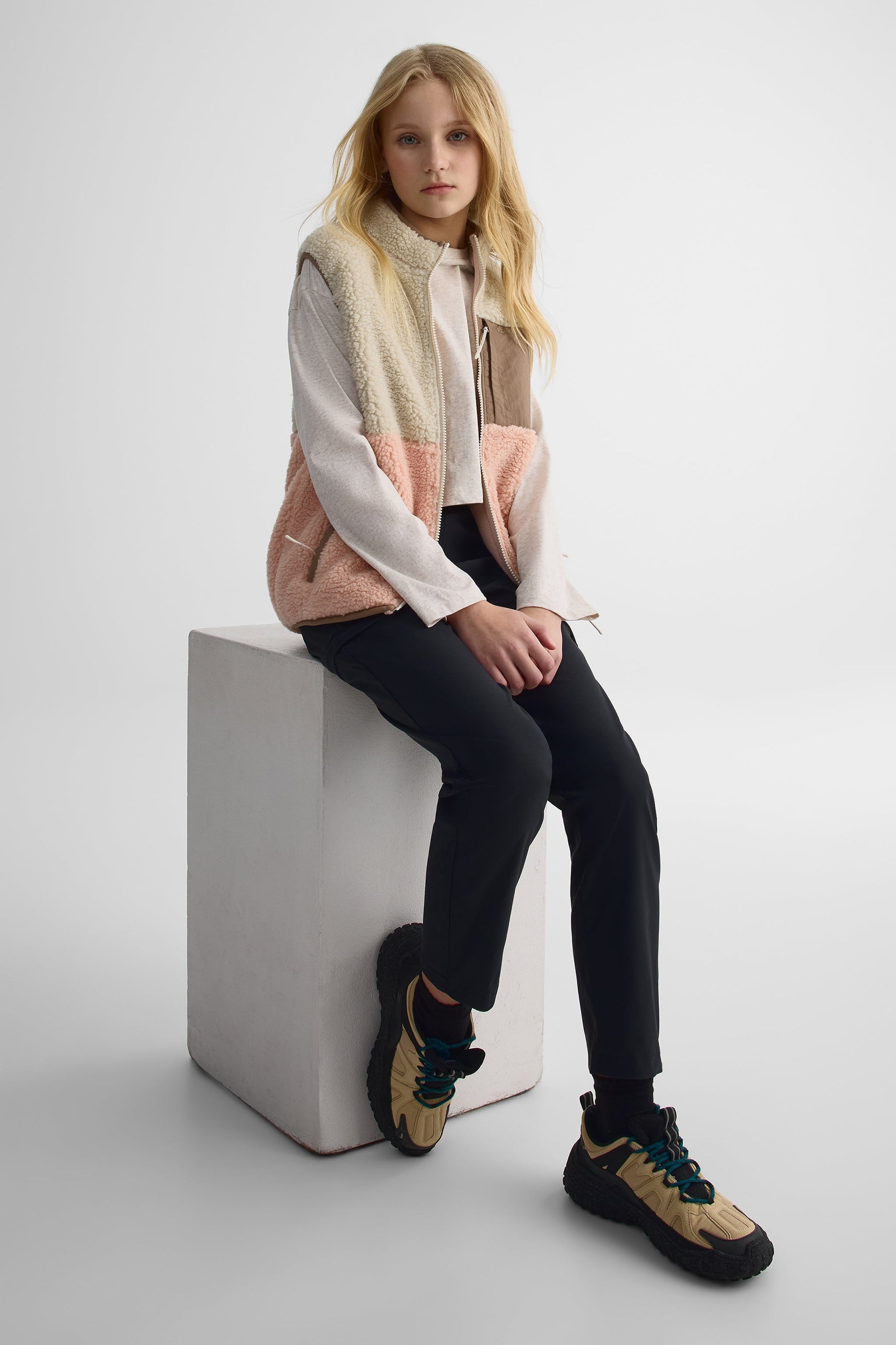 Veste colorblock sherpa à poches - Ado fille && BEIGE/MULTI