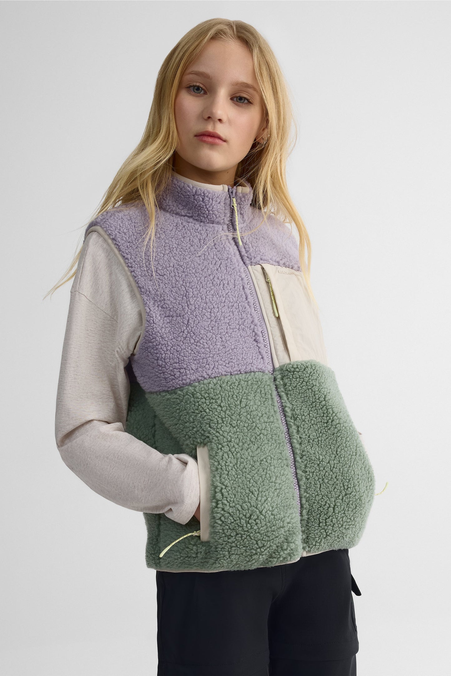 Veste colorblock sherpa à poches - Ado fille && LAVANDE/MULTI