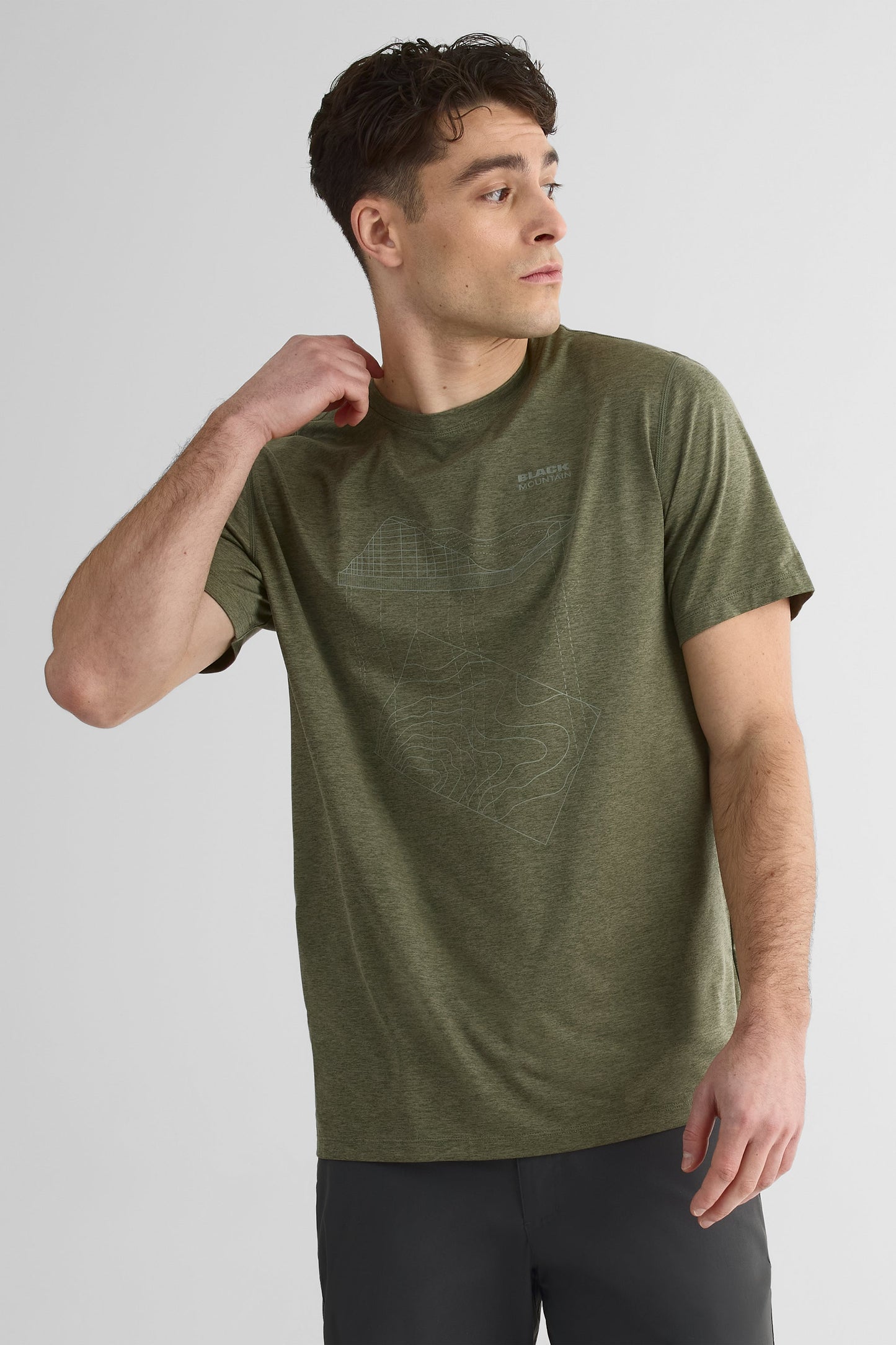 Chandail M/courtes uni avec imprimé graphique - Homme && VERT MIXTE