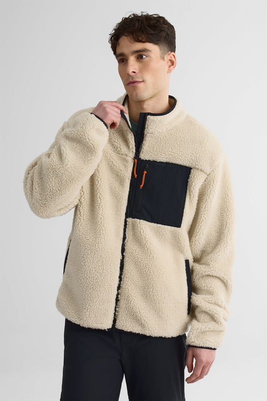 Veste homme sherpa avec poches - Polyester && BEIGE/MULTI