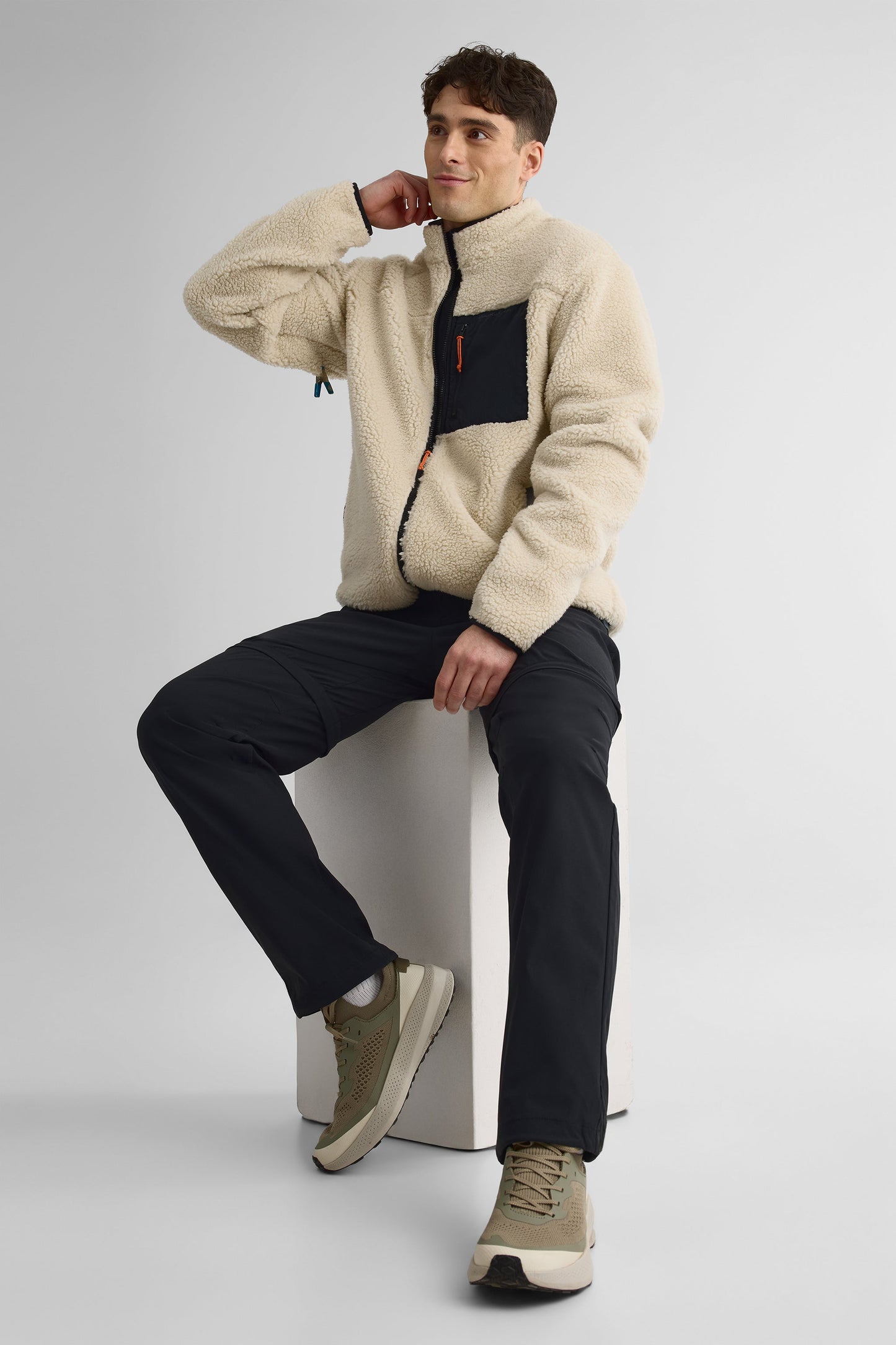 Veste homme sherpa avec poches - Polyester && BEIGE/MULTI