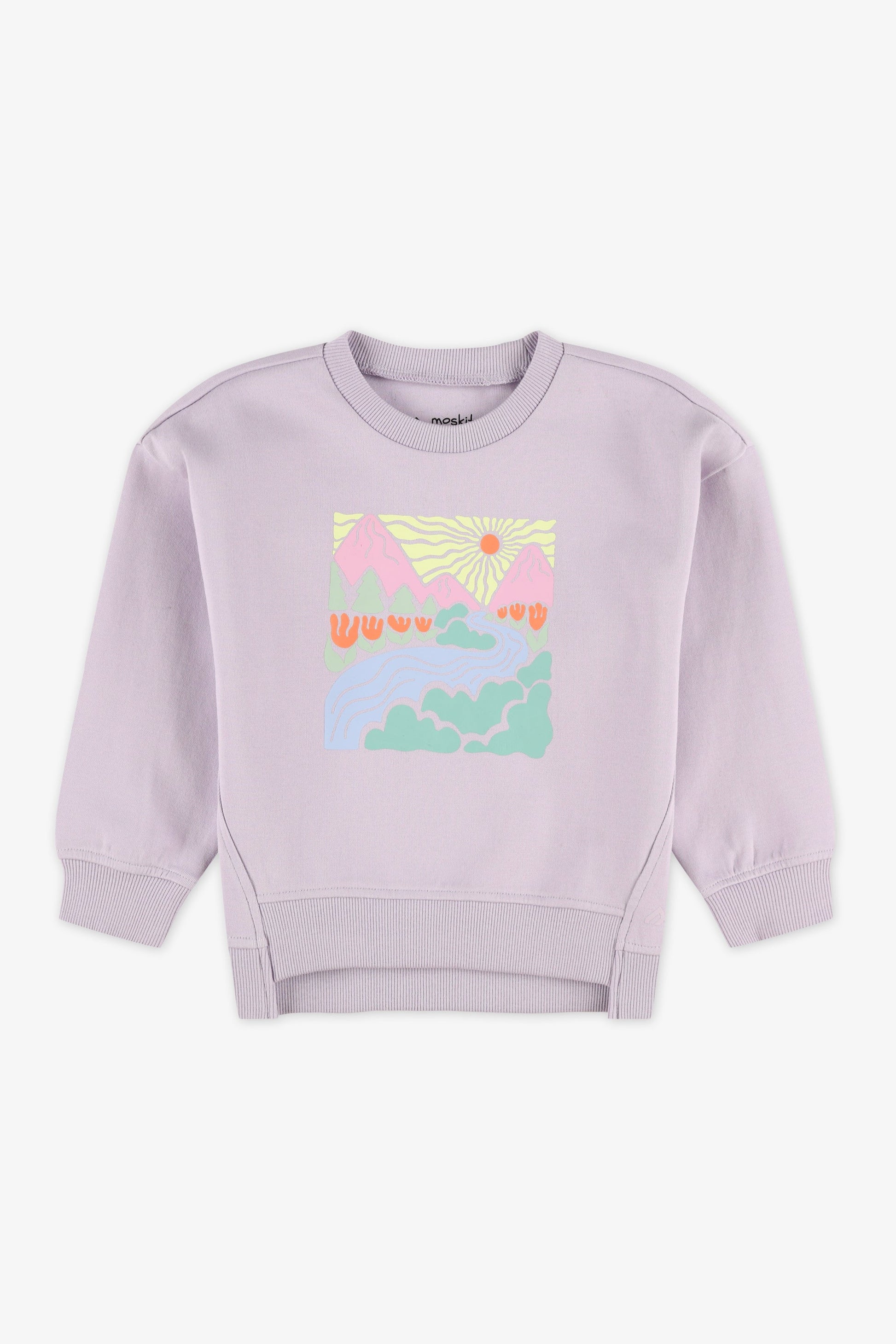 Chandail ouaté col rond imprimé - Bébé fille && MAUVE