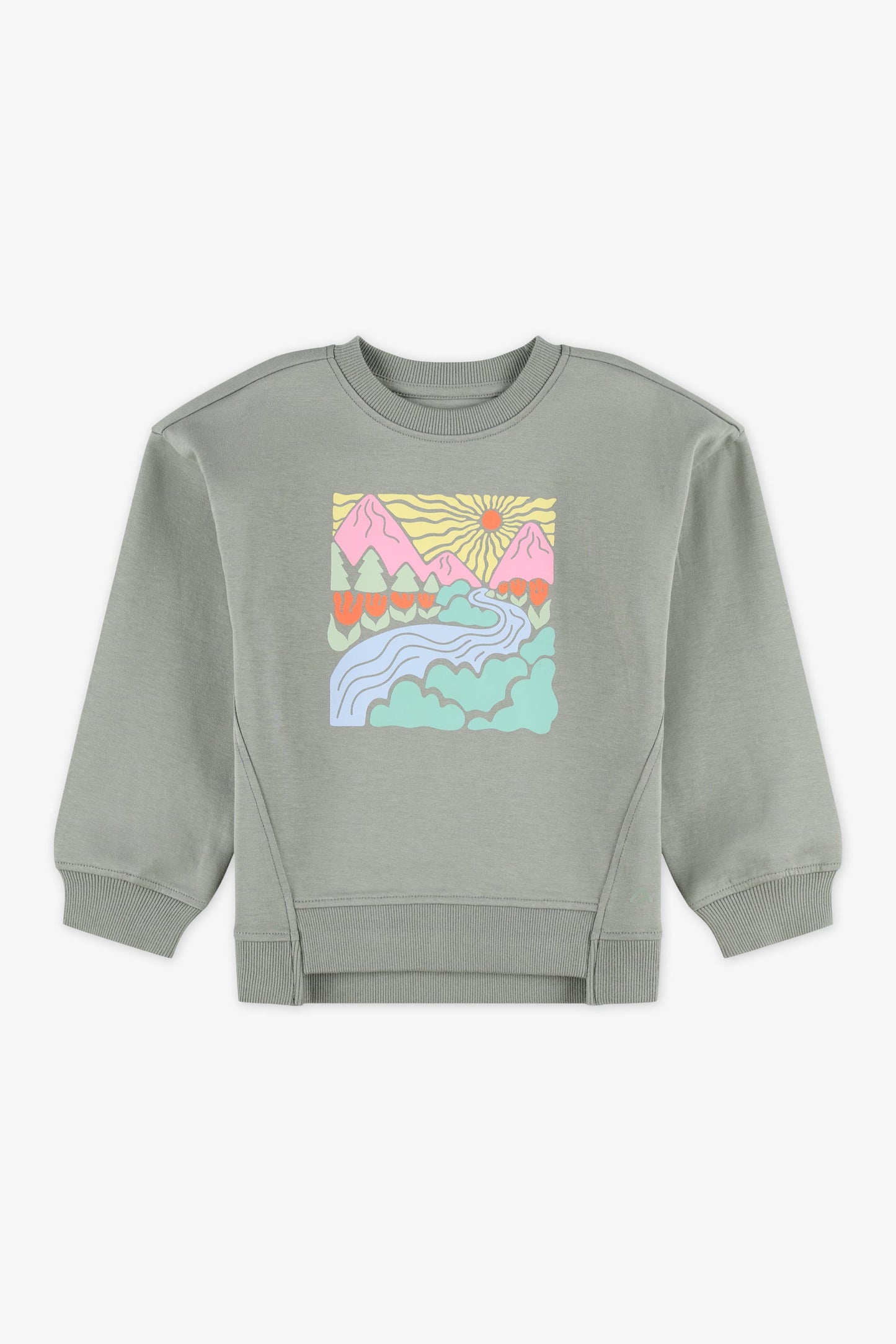 Chandail ouaté col rond imprimé - Enfant fille && KAKI