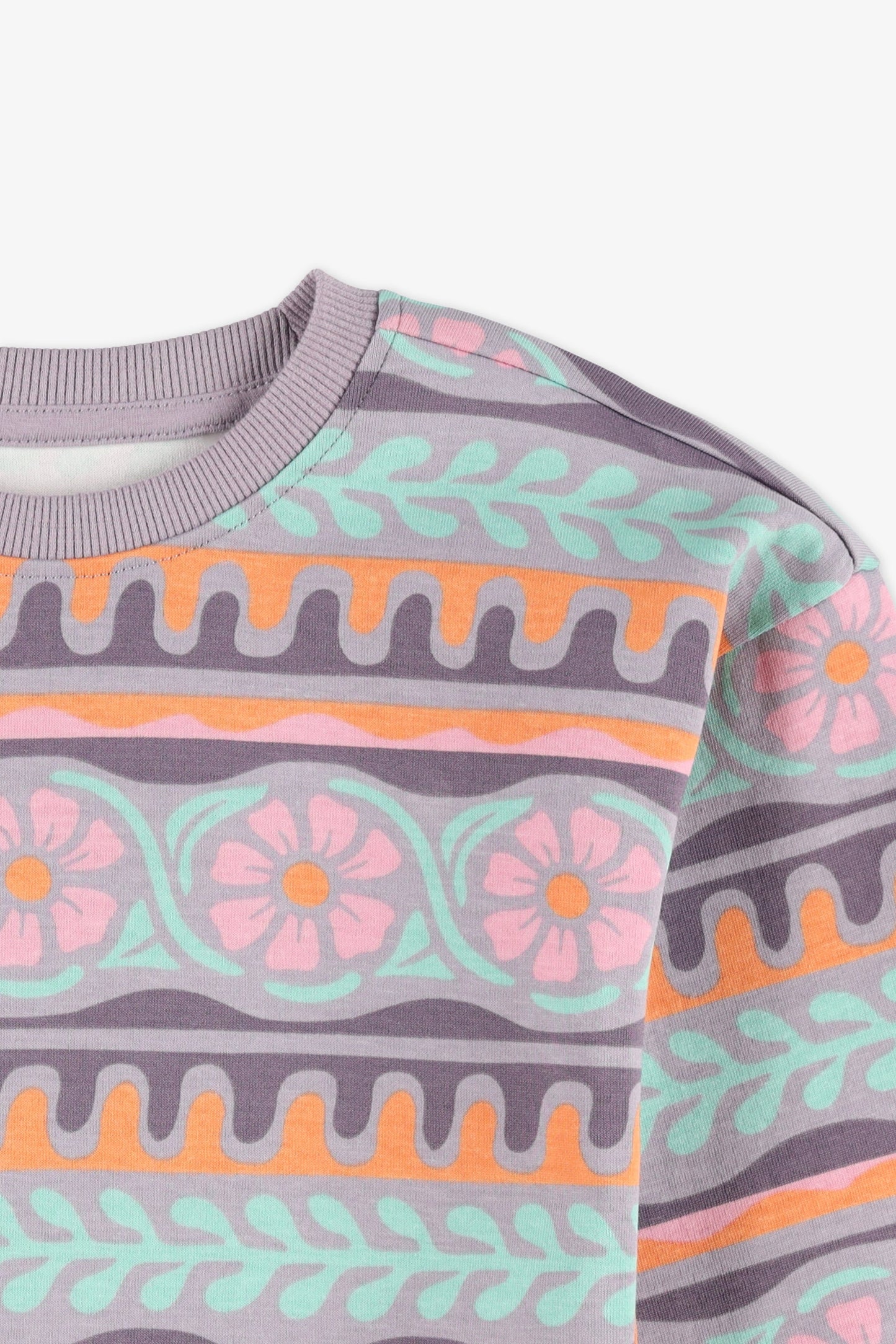 Chandail ouaté col rond imprimé - Enfant fille && ROSE MULTI