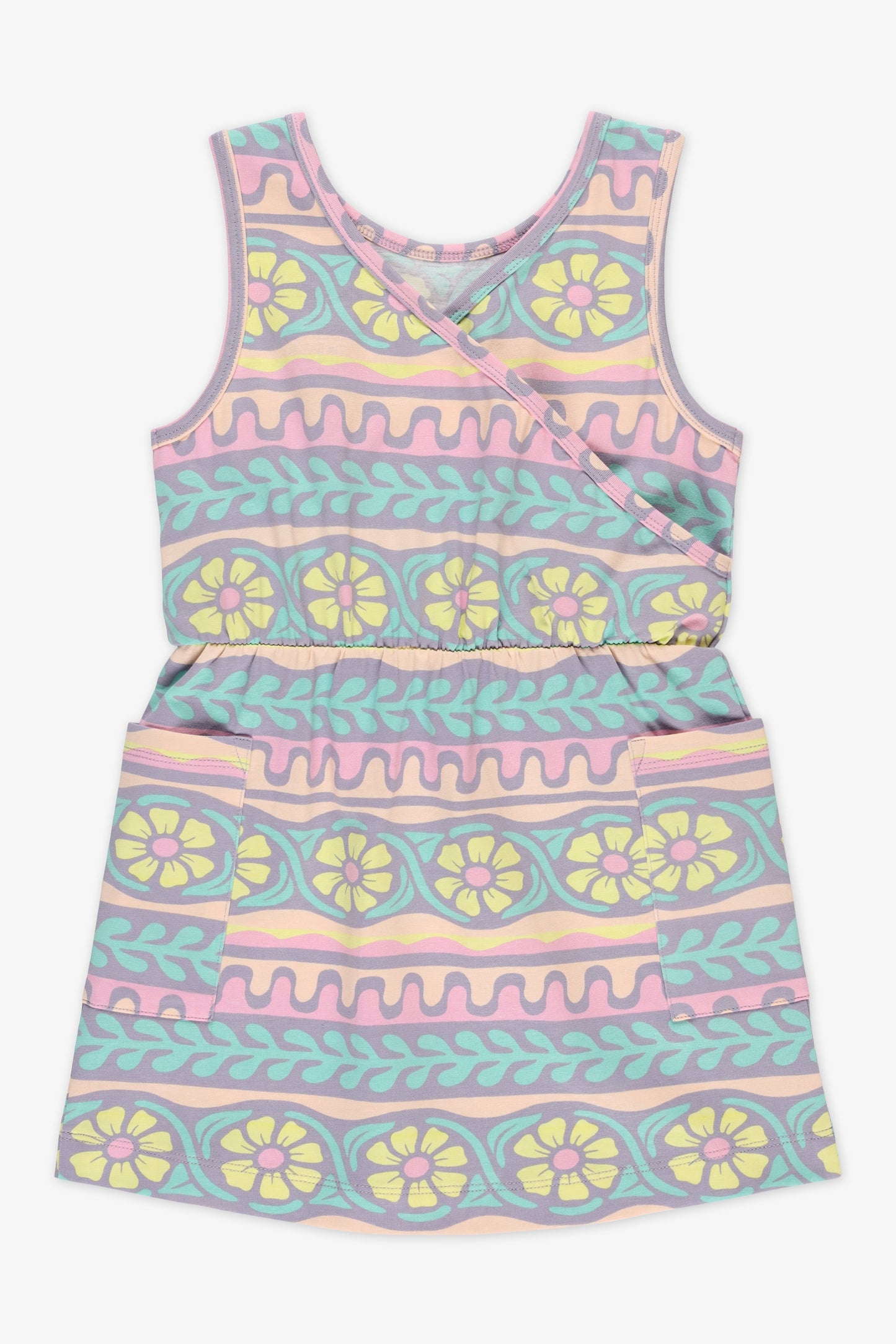 Robe S/manches col V croisée - Enfant fille && ROSE MULTI