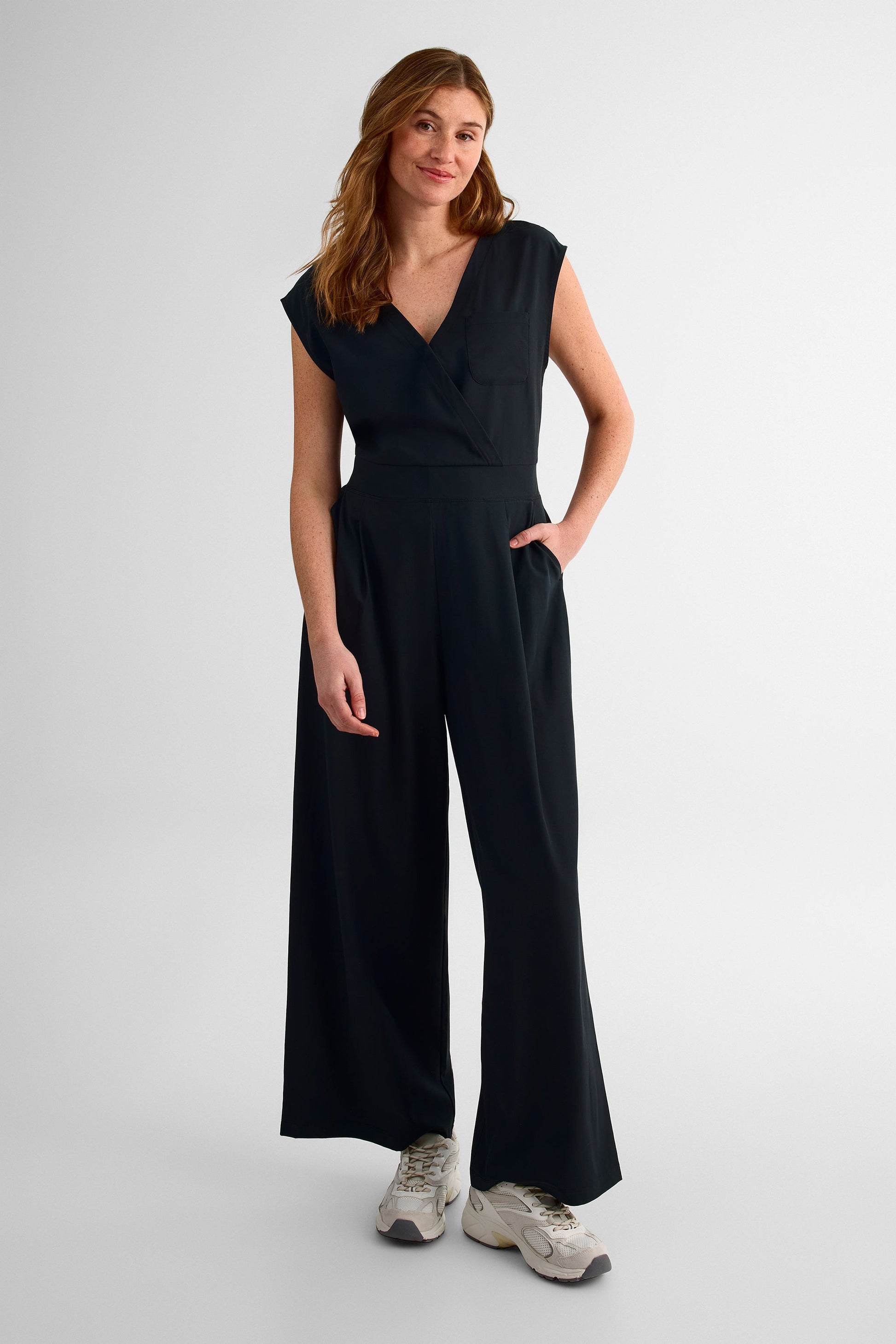 Jumpsuit femme à manches courtes - Femme && NOIR