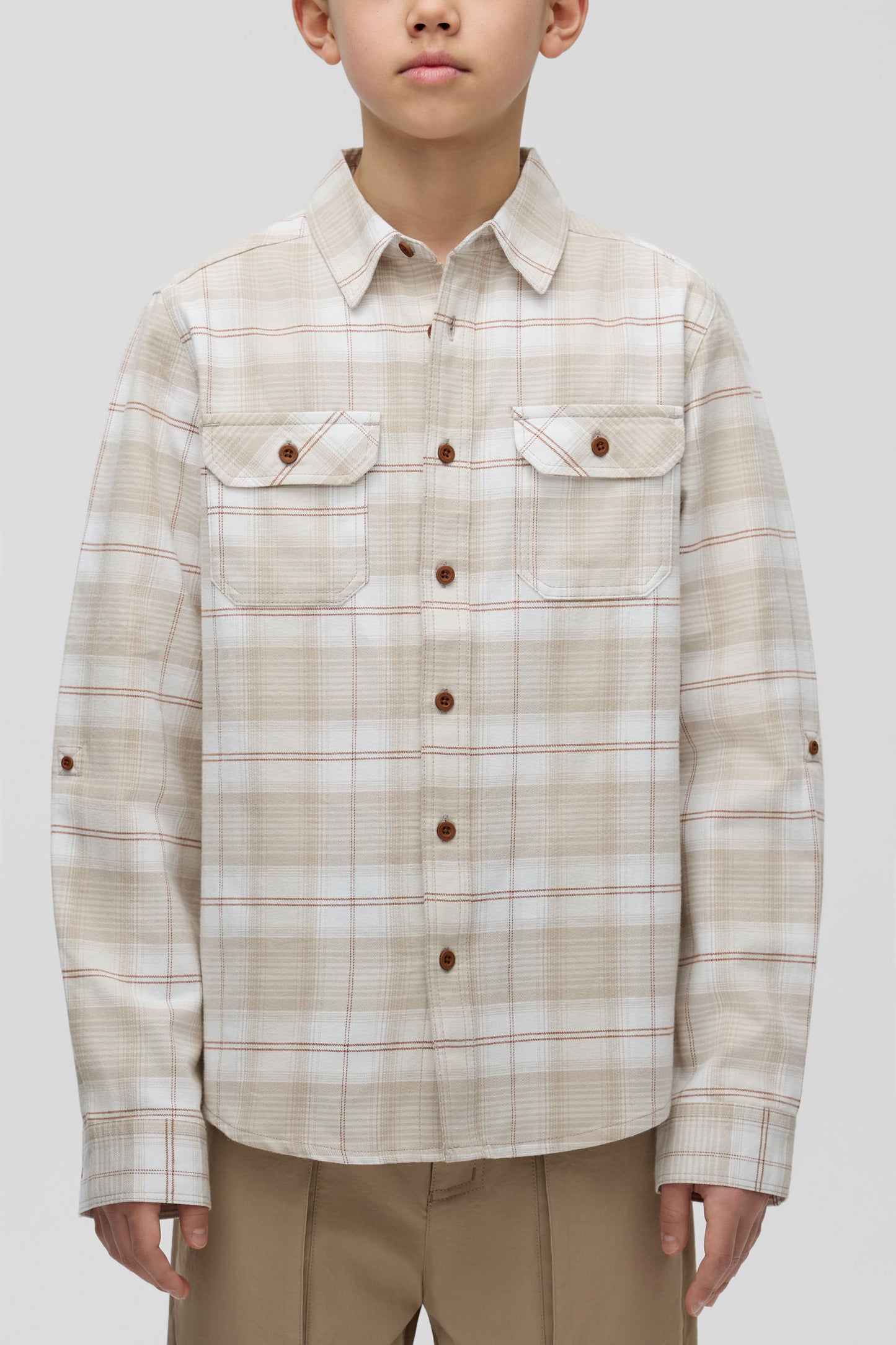 Chemise à carreaux en coton ultradoux - Ado garçon && BEIGE/MULTI
