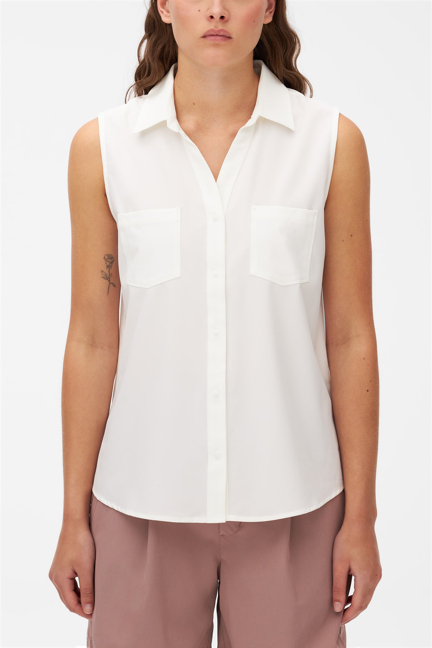 Chemise sans manches antifroissement - Femme && BLANC