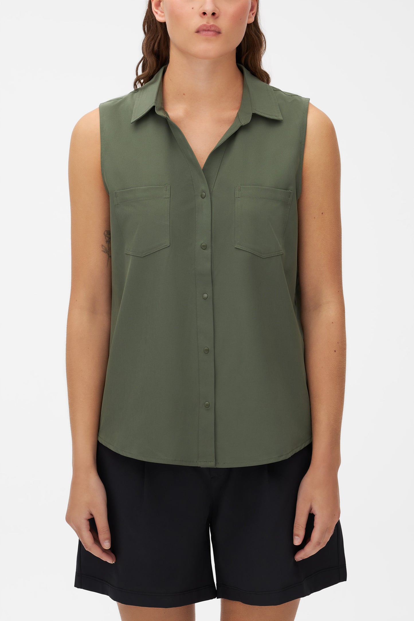 Chemise sans manches antifroissement - Femme && VERT