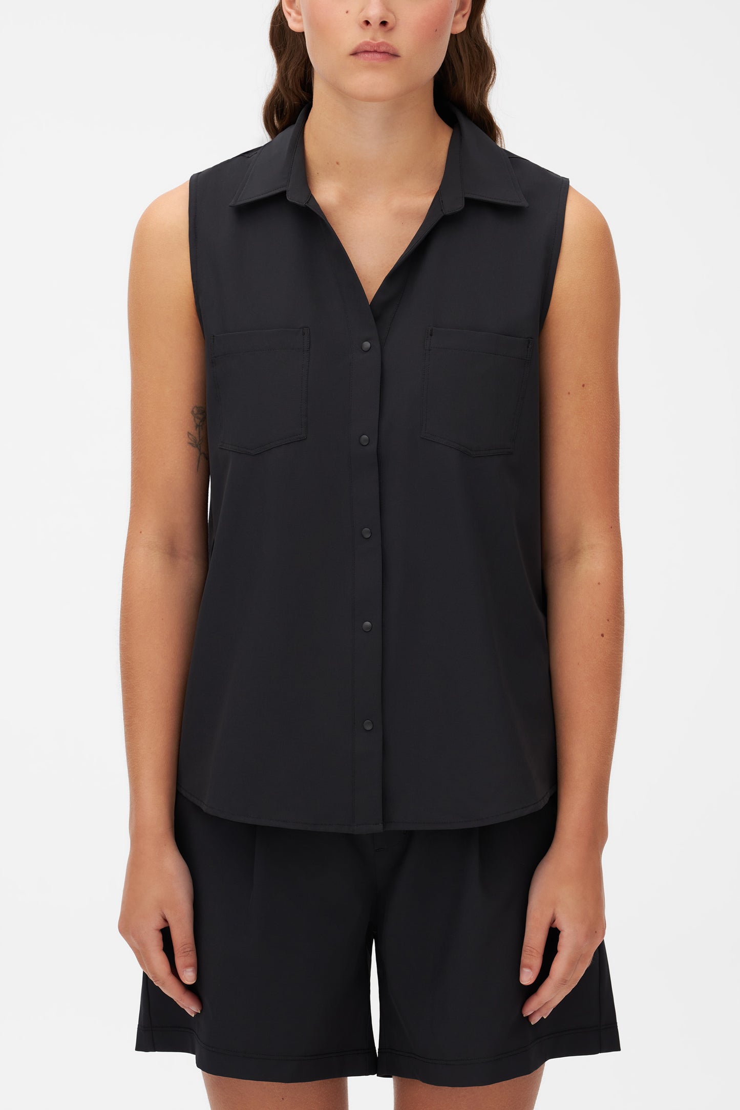 Chemise sans manches antifroissement - Femme && GRIS FONCE