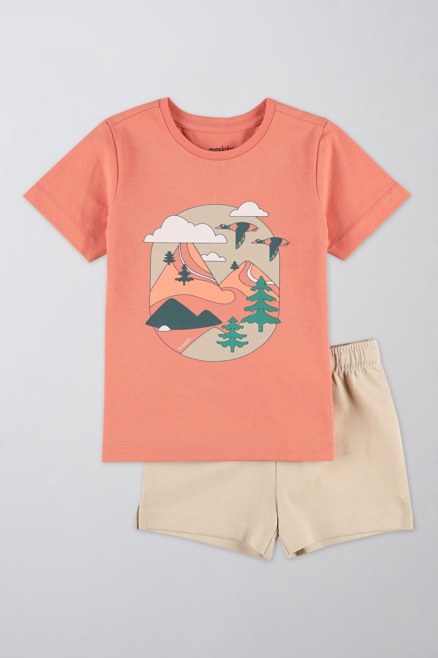Ensemble coloré avec t-shirt et short - Enfant fille && ORANGE