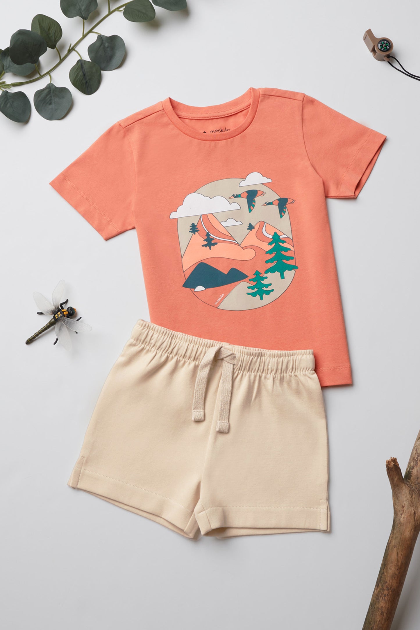 Ensemble coloré avec t-shirt et short - Enfant fille && ORANGE