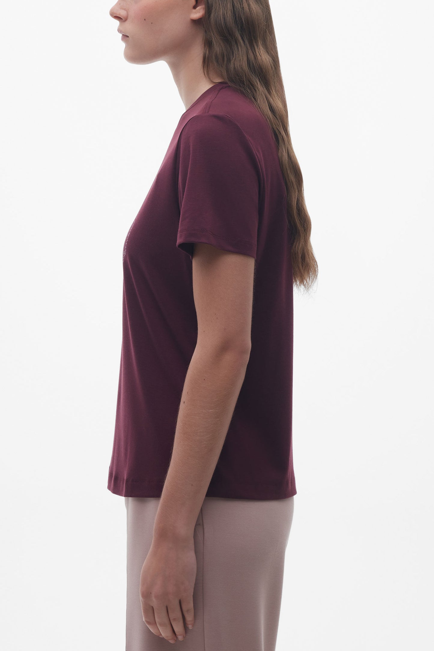 T-shirt sport col rond lyocell - Femme && ROUGE VIN