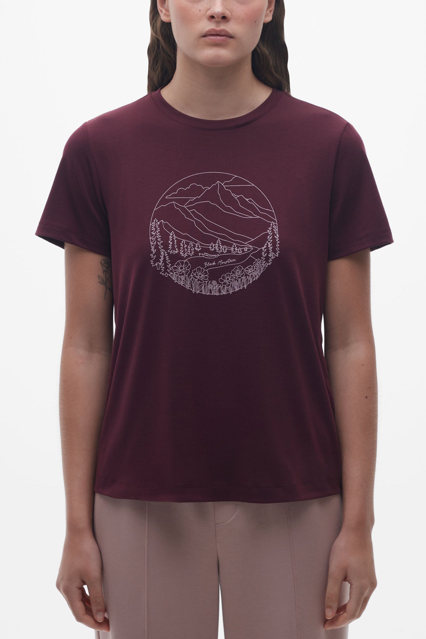 T-shirt sport col rond lyocell - Femme && ROUGE VIN