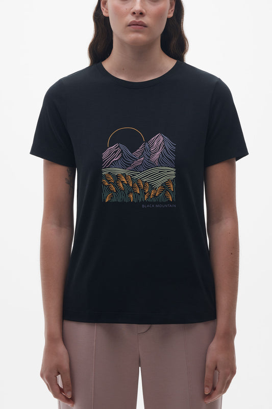 T-shirt col rond mérinos - Femme && NOIR