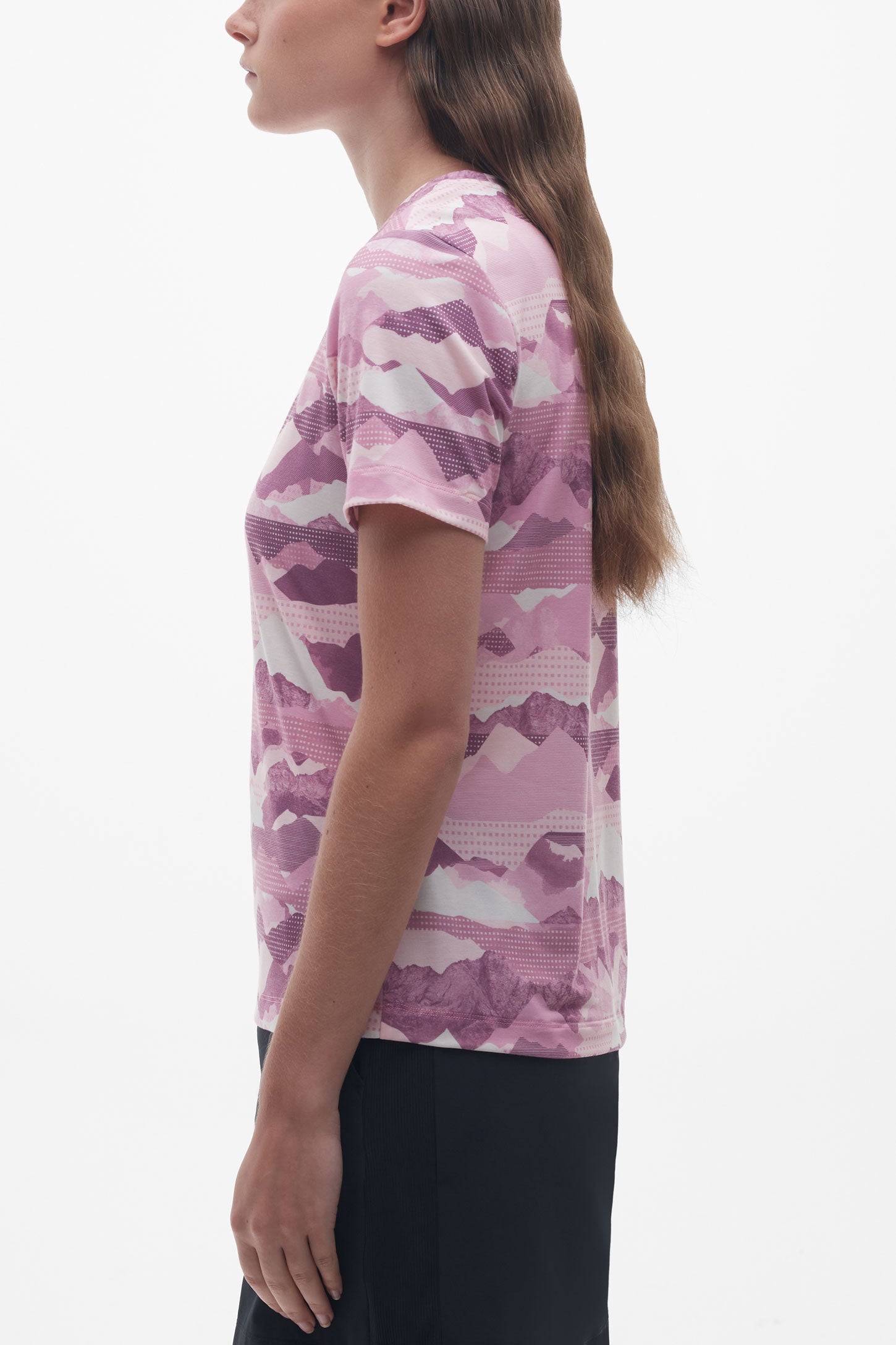 T-shirt col rond mérinos - Femme && MAUVE/MULTI