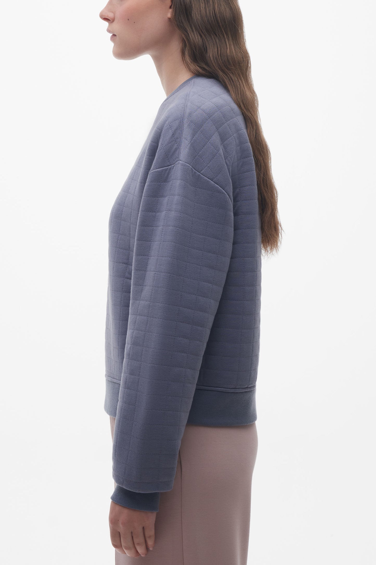Chandail col rond matelassé - Femme && GRIS