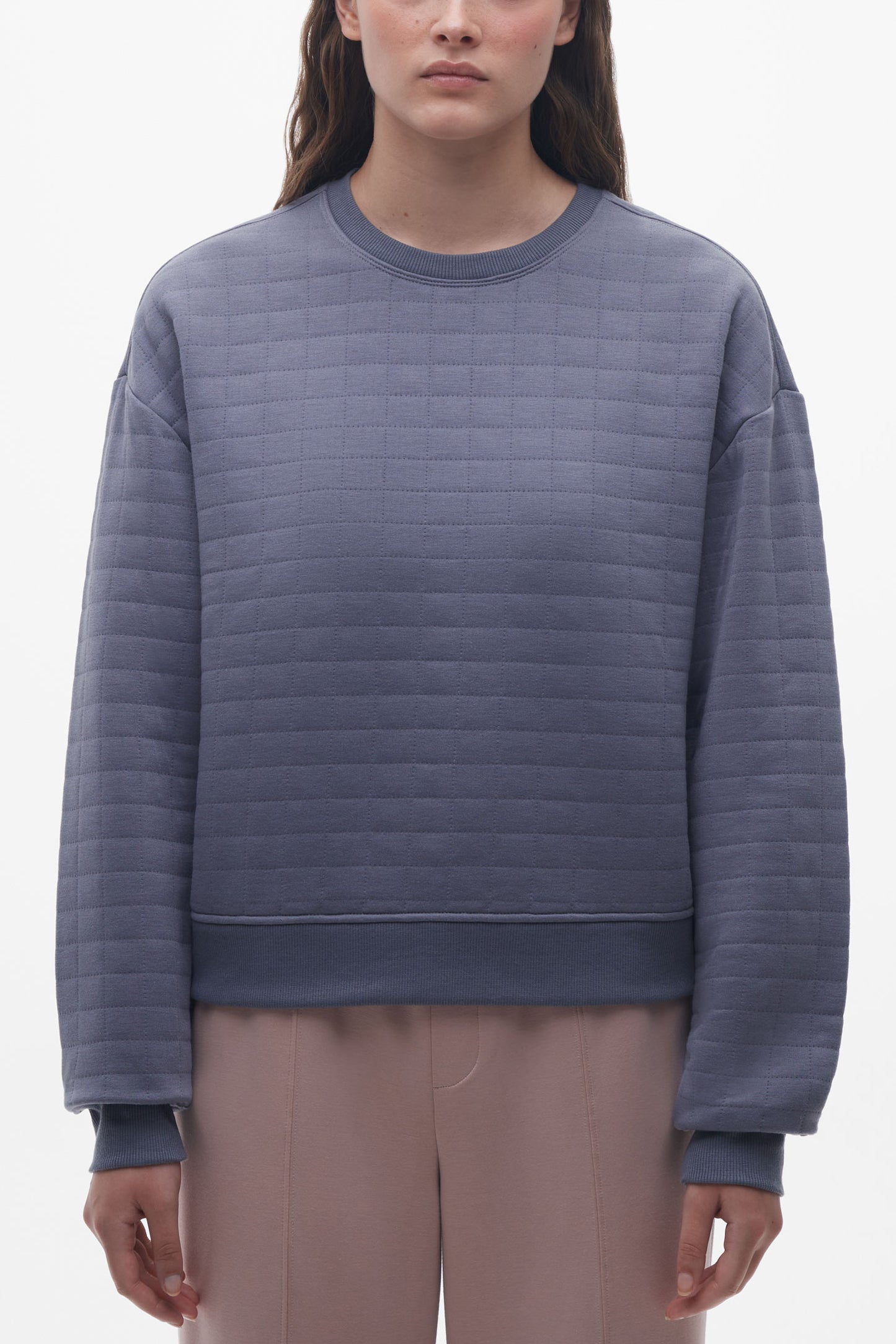 Chandail col rond matelassé - Femme && GRIS
