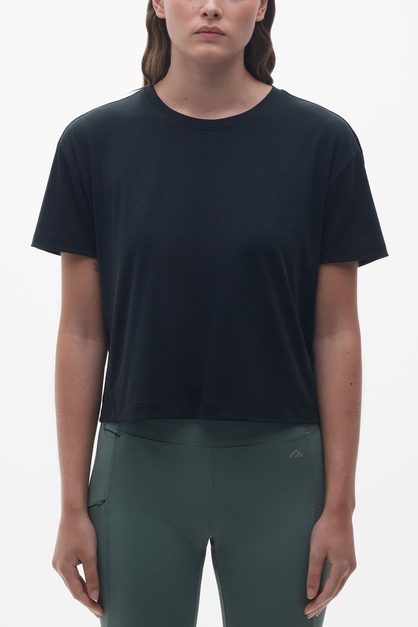 T-shirt col rond lyocell - Femme && NOIR