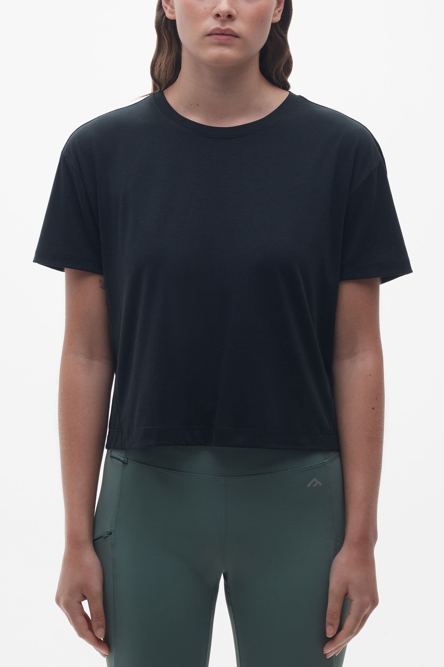 T-shirt col rond lyocell - Femme && NOIR
