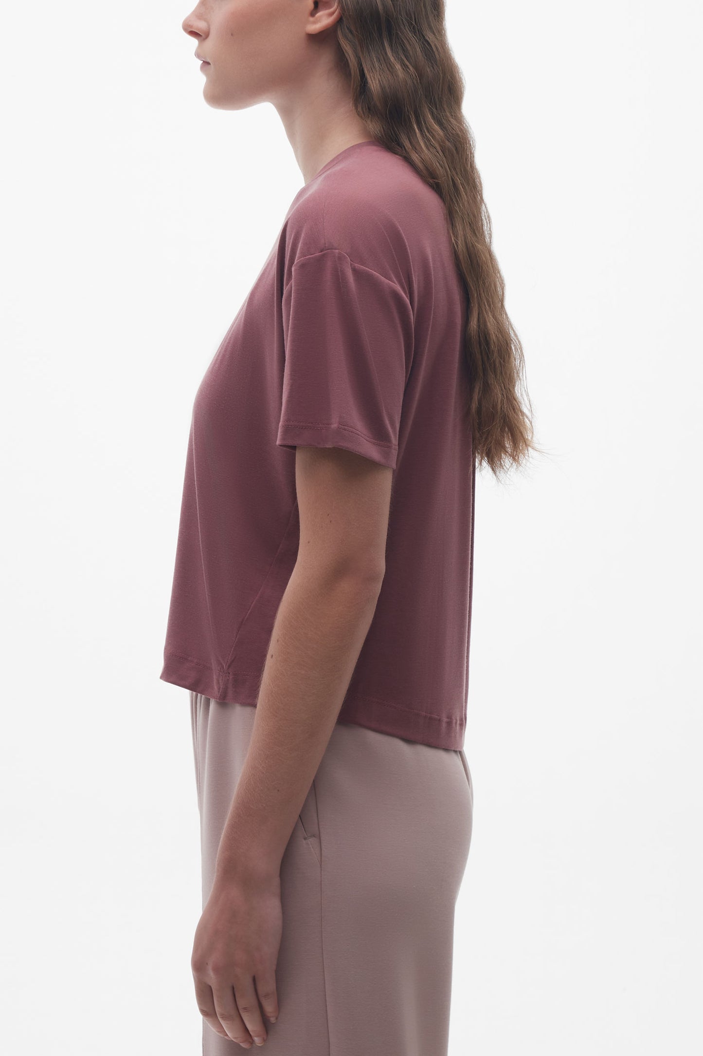 T-shirt col rond lyocell - Femme && BOURGOGNE
