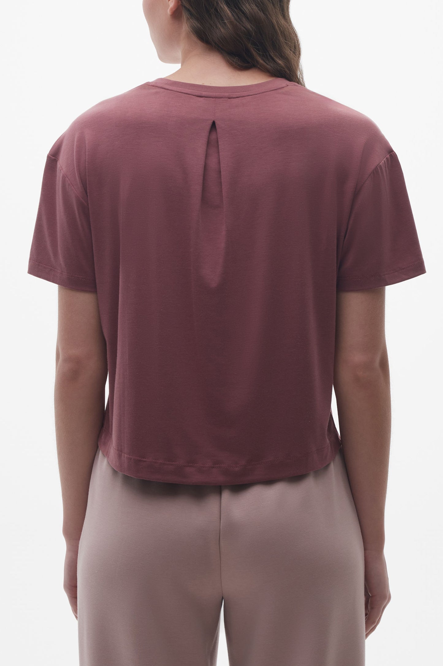 T-shirt col rond lyocell - Femme && BOURGOGNE