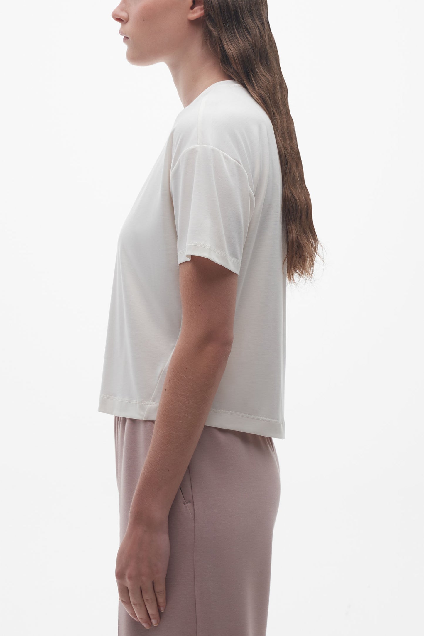 T-shirt col rond lyocell - Femme && BLANC CASSÉ
