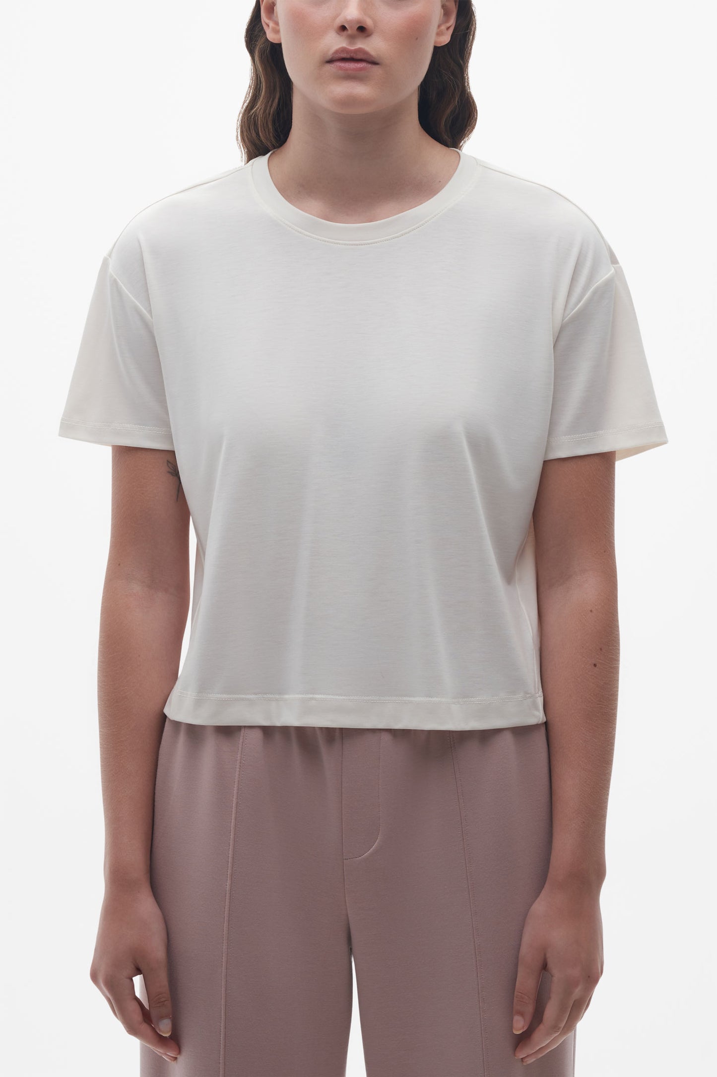 T-shirt col rond lyocell - Femme && BLANC CASSÉ