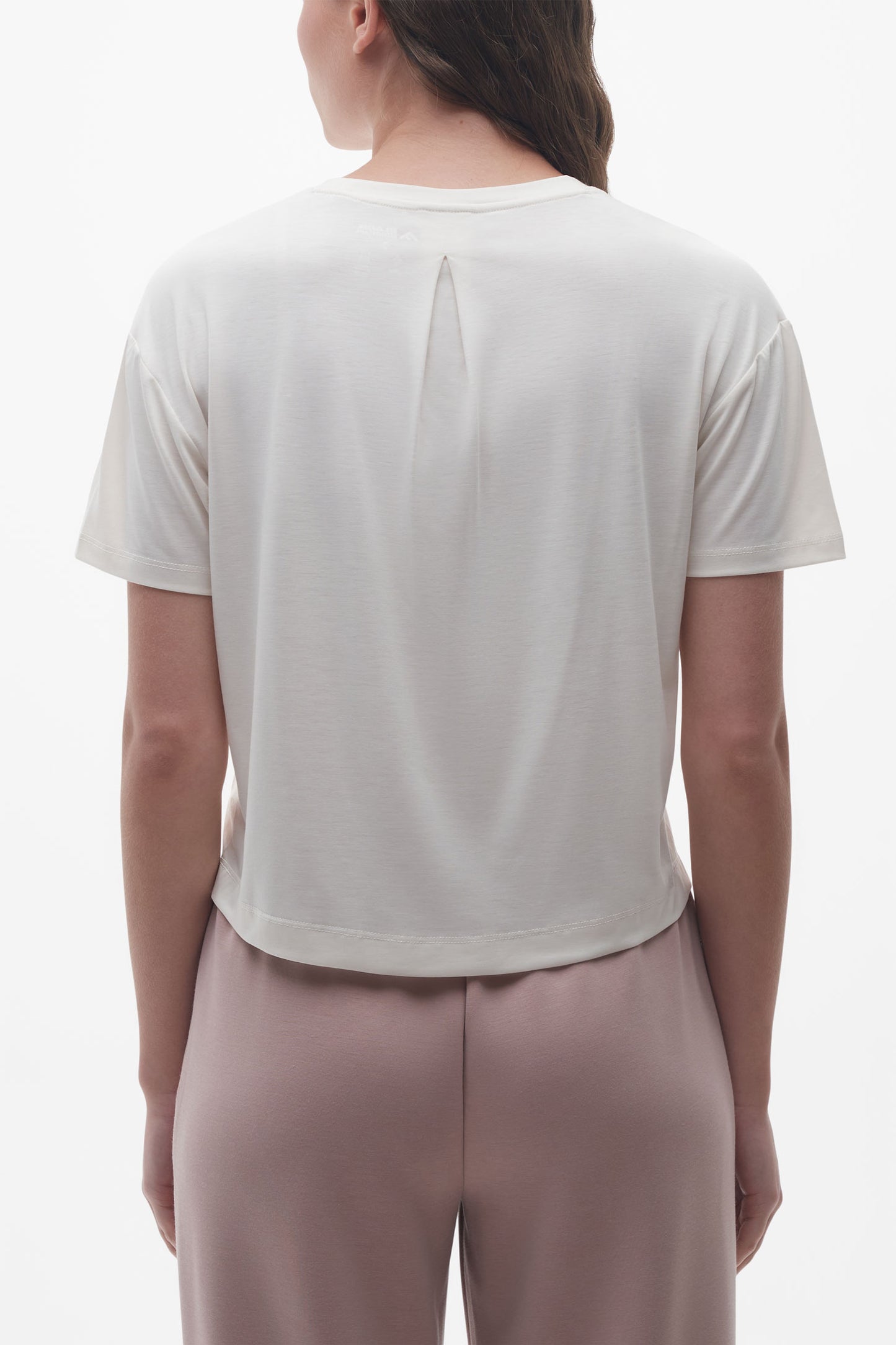 T-shirt col rond lyocell - Femme && BLANC CASSÉ
