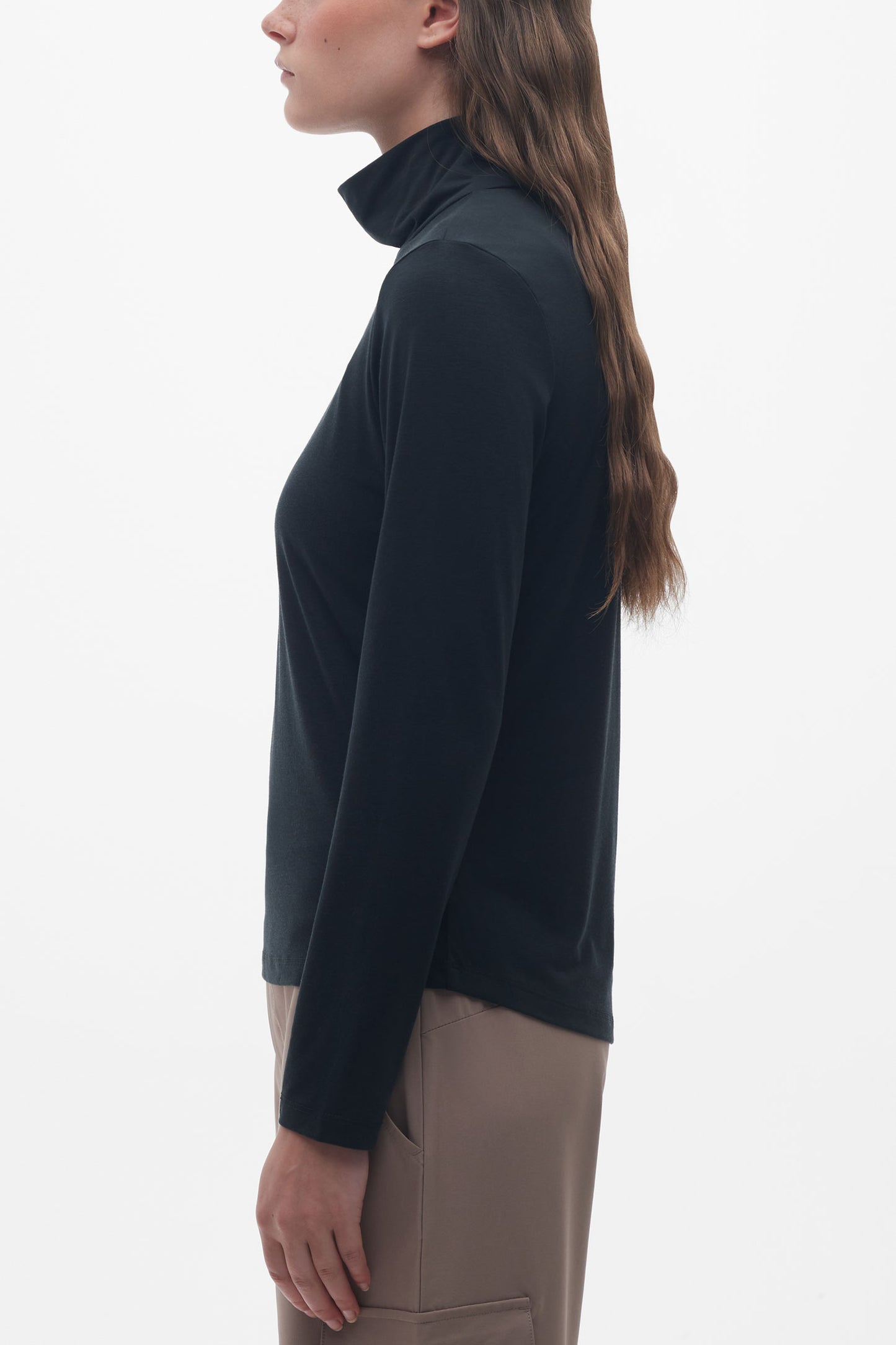 T-shirt en lyocell à manches longues - Femme && NOIR