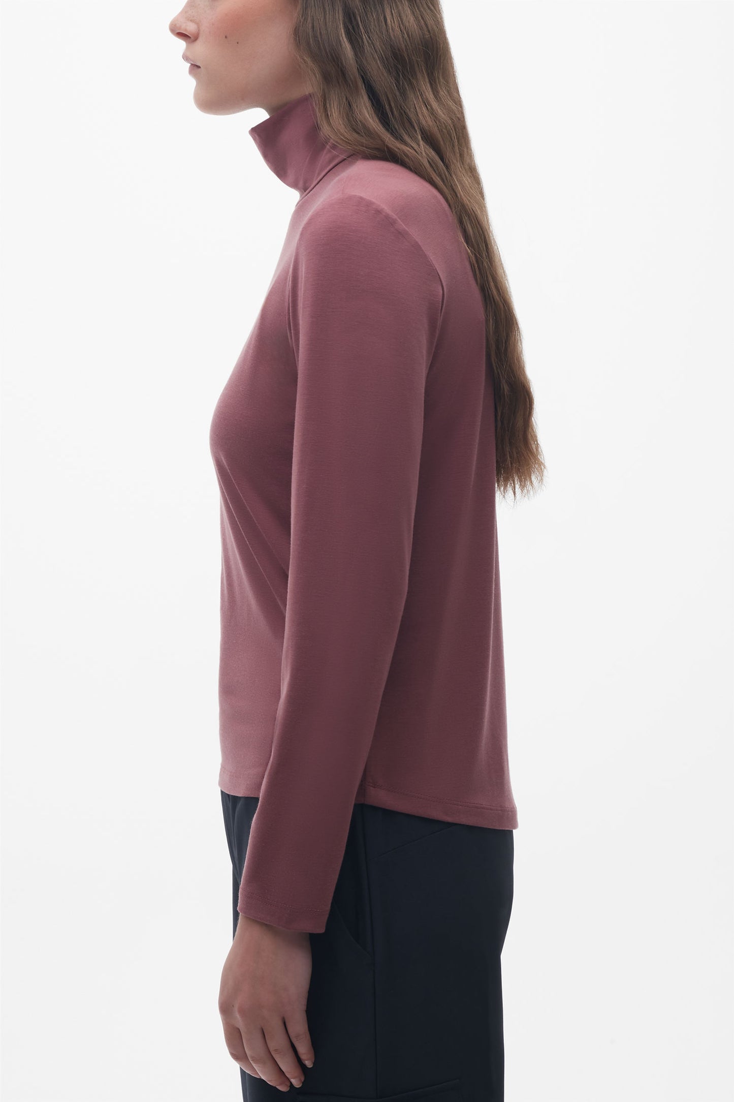 T-shirt en lyocell à manches longues - Femme && BOURGOGNE