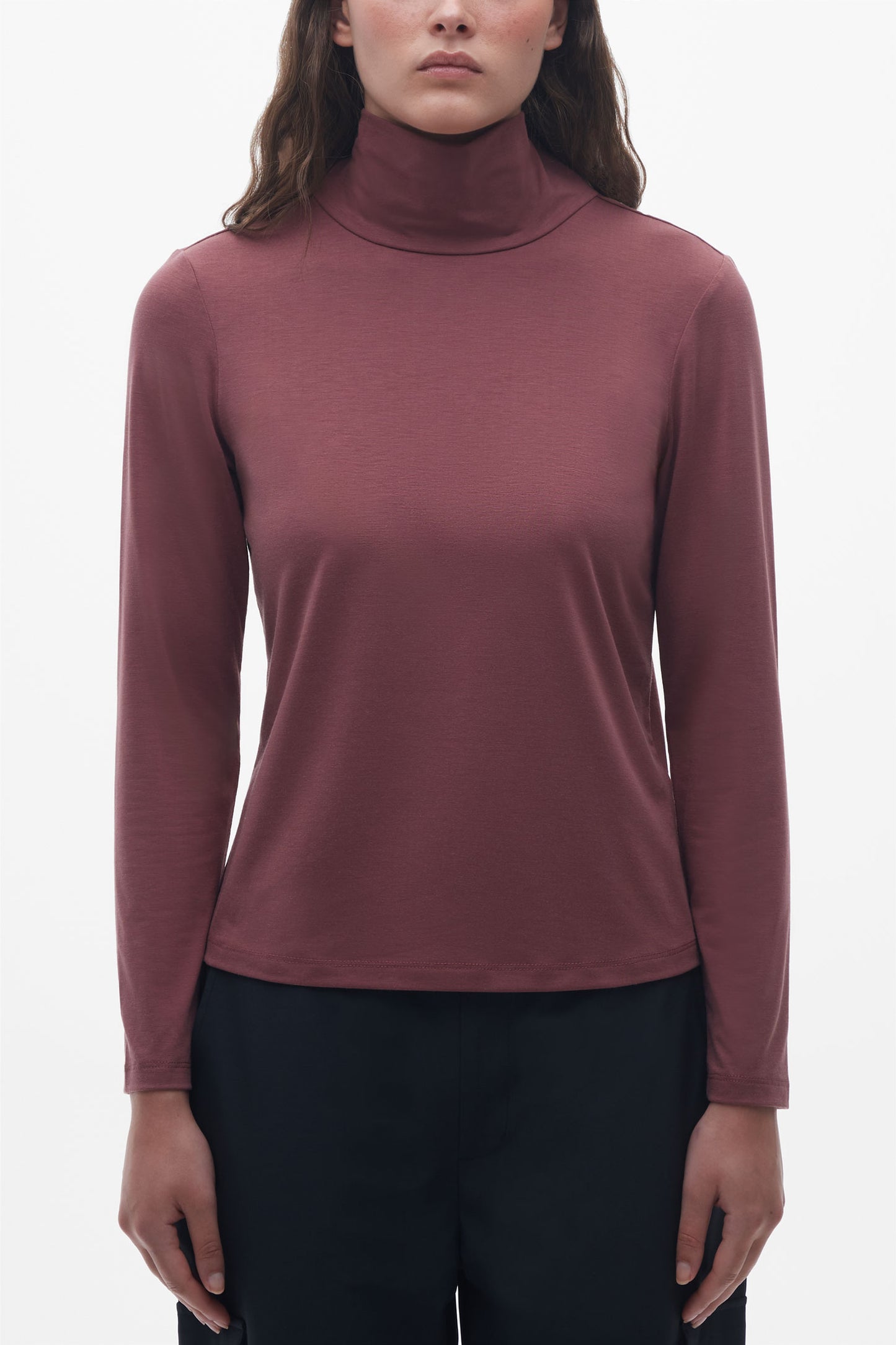 T-shirt en lyocell à manches longues - Femme && BOURGOGNE