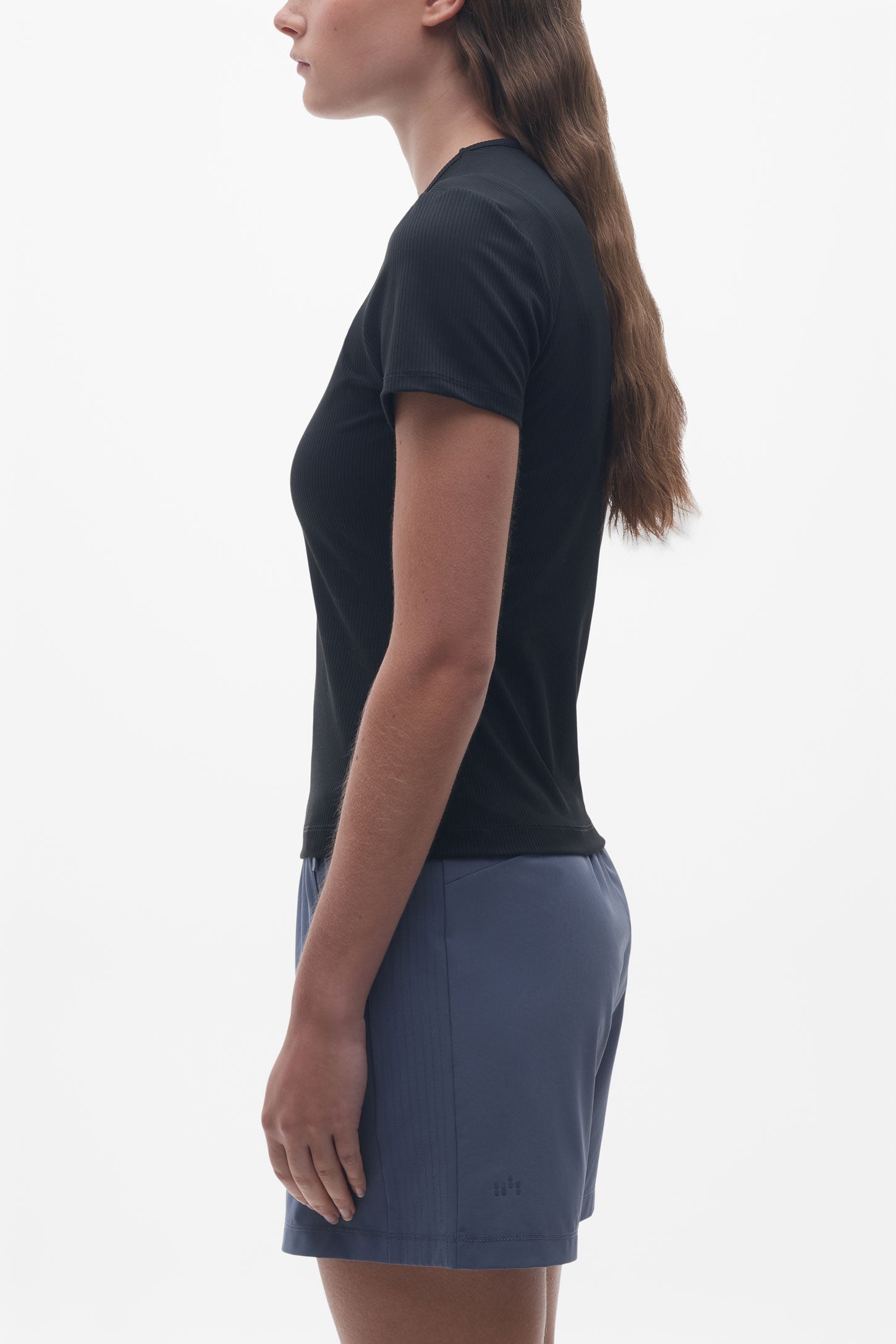 T-shirt col rond côtelé extensible 4 sens - Femme && NOIR