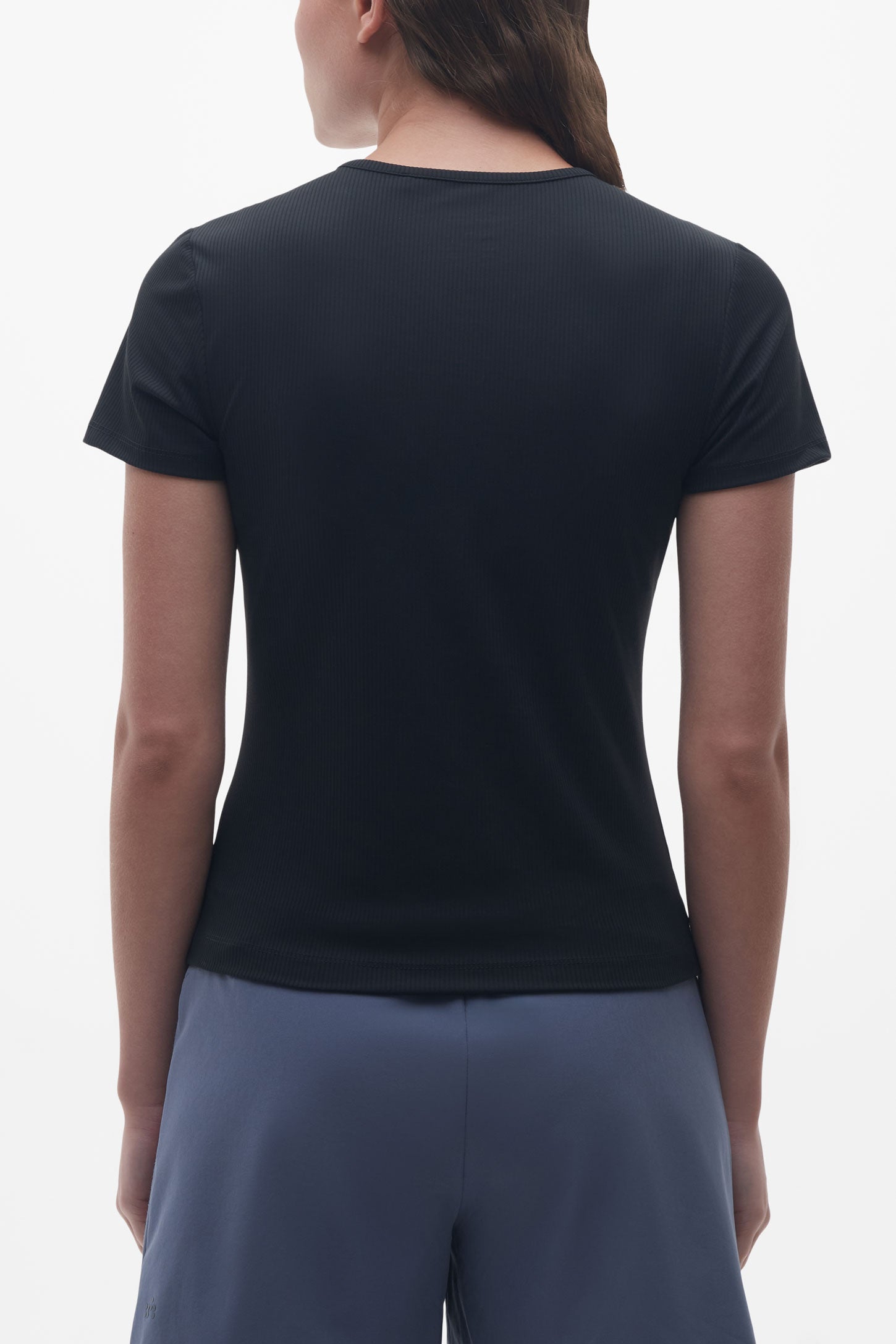 T-shirt col rond côtelé extensible 4 sens - Femme && NOIR