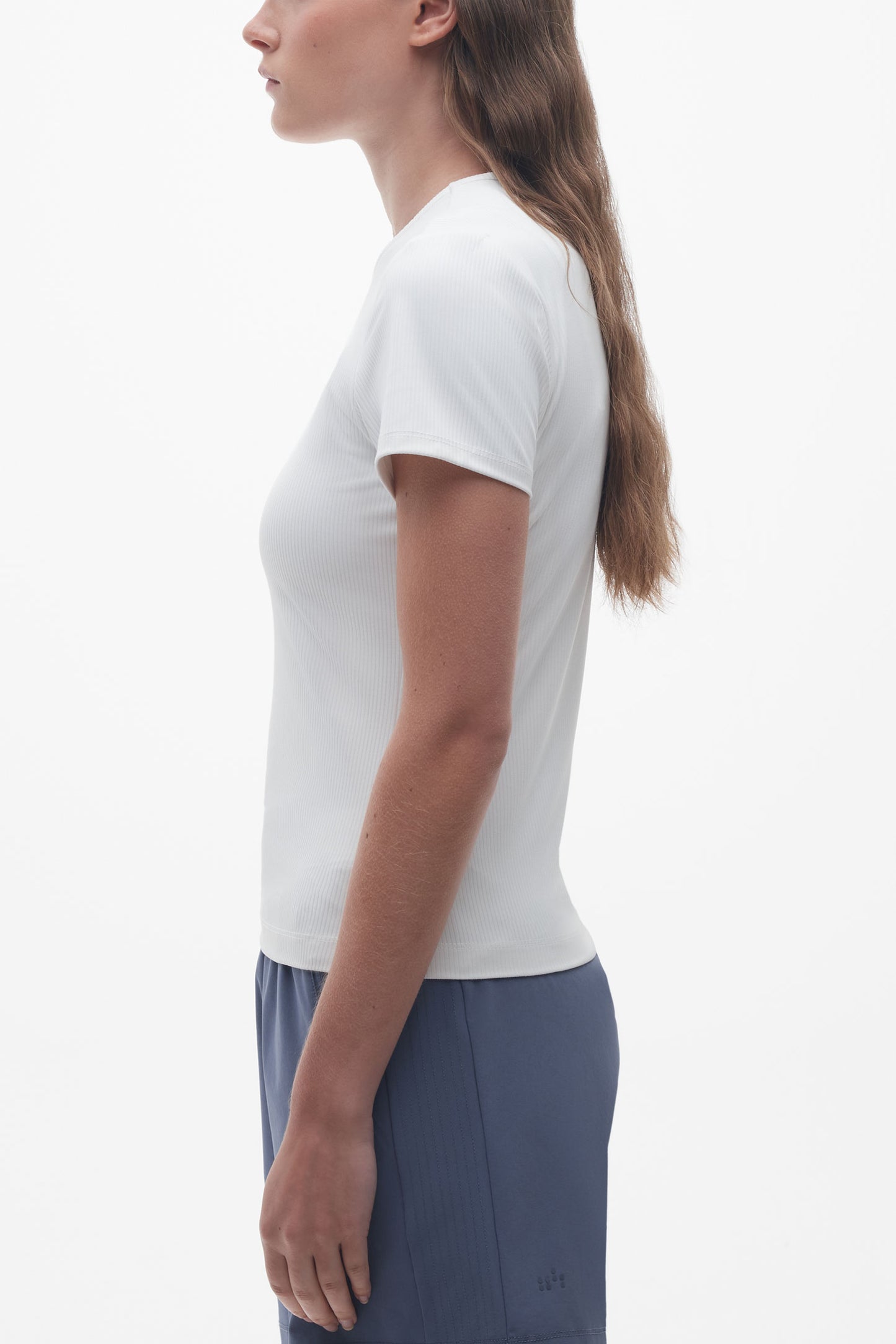 T-shirt col rond côtelé extensible 4 sens - Femme && BLANC CASSÉ