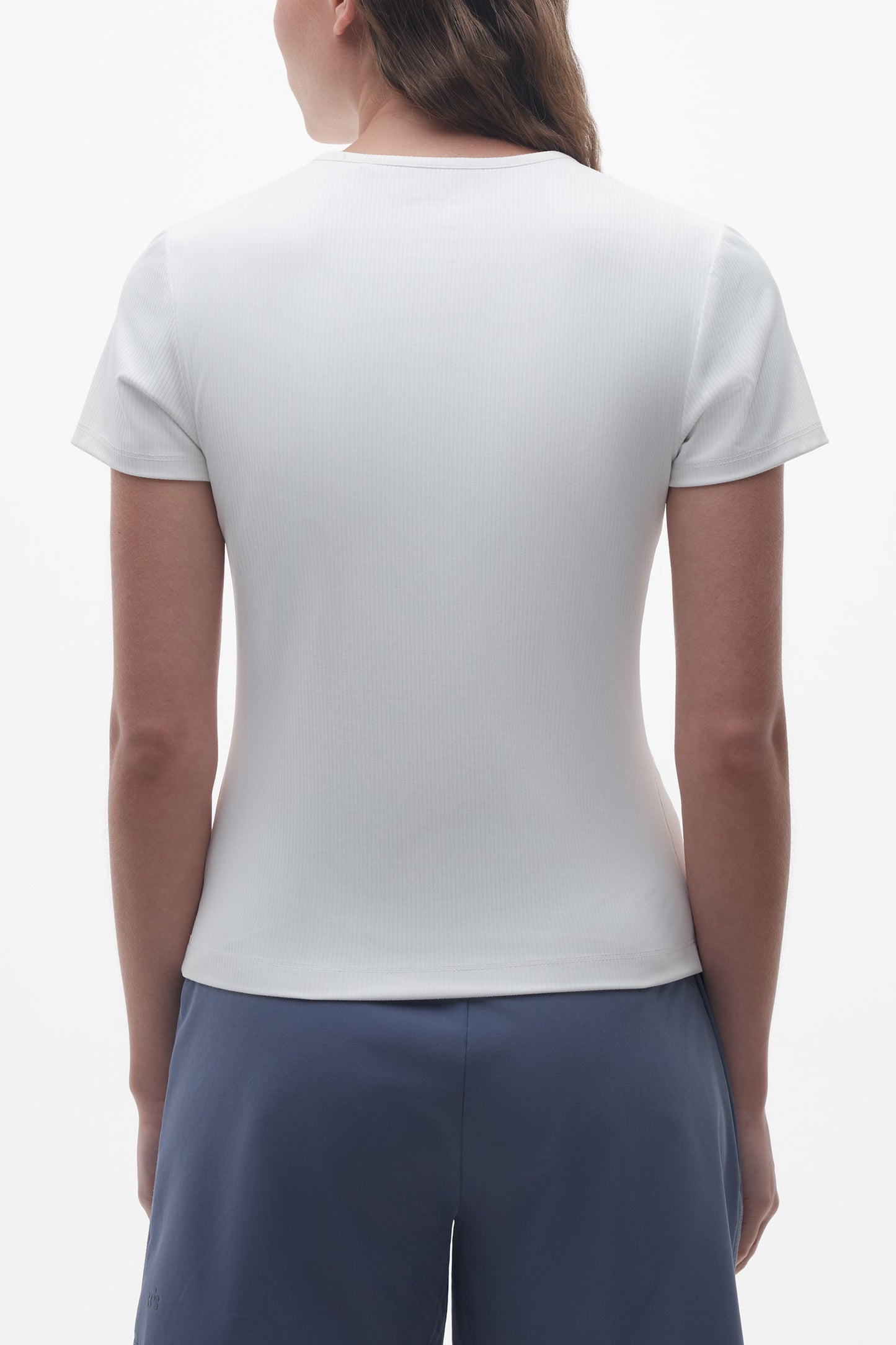 T-shirt col rond côtelé extensible 4 sens - Femme && BLANC CASSÉ