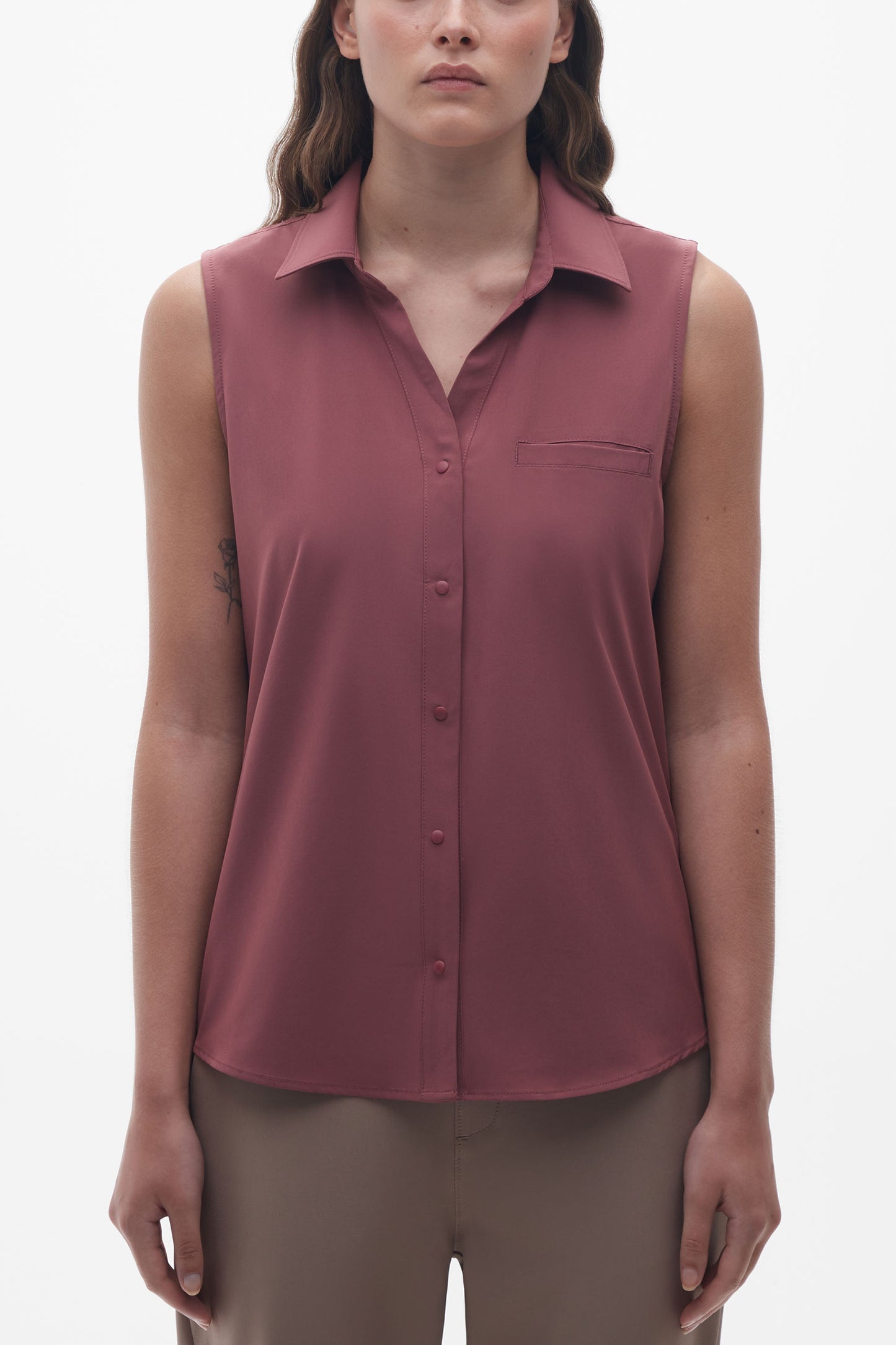 Chemise sans manches résistante aux taches - Femme && BOURGOGNE