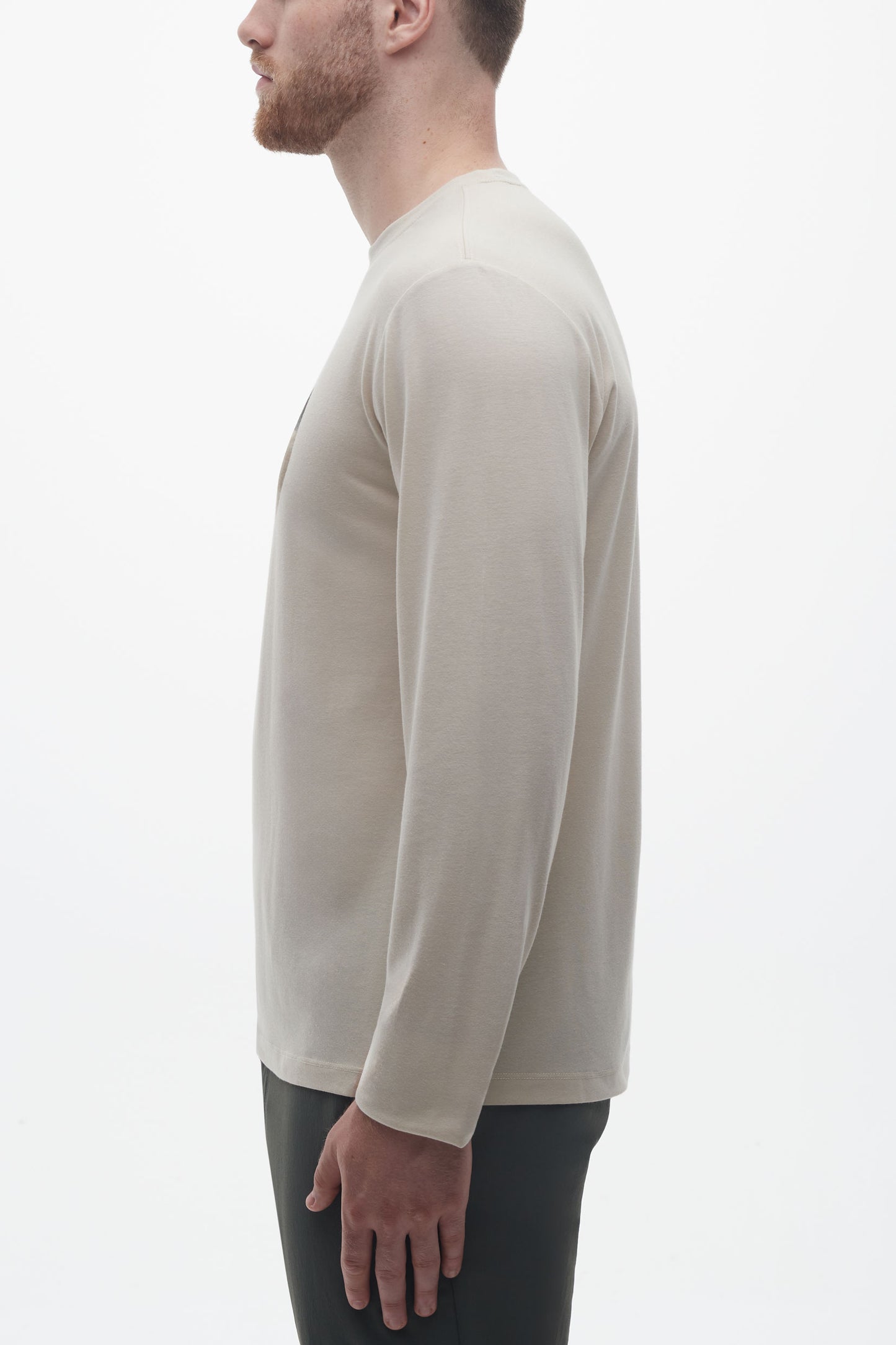 T-shirt à manches longues en coton organique - Homme && BEIGE