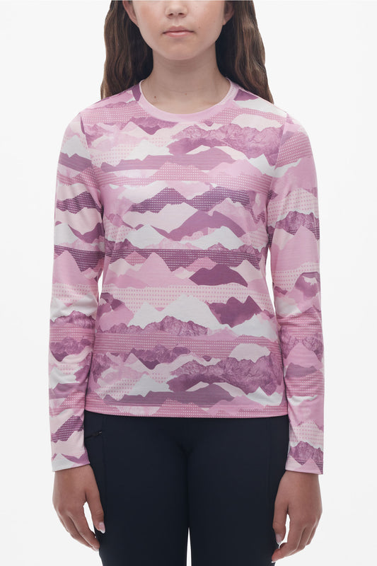 Chandail manches longues mérinos - Ado fille && MAUVE/MULTI