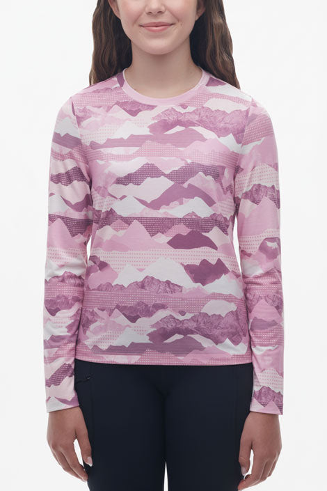 Chandail manches longues mérinos - Ado fille && MAUVE/MULTI