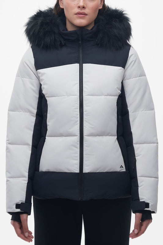 Manteau de ski matelassé imperméable - Femme && BLANC CASSÉ