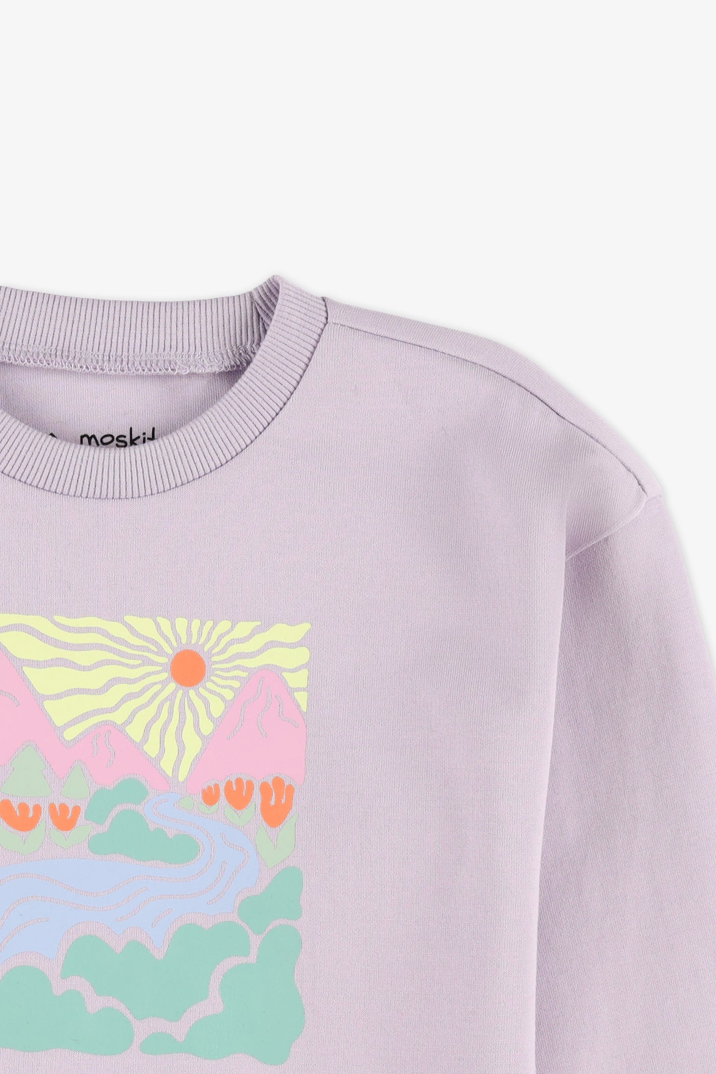 Chandail ouaté col rond imprimé - Bébé fille && MAUVE